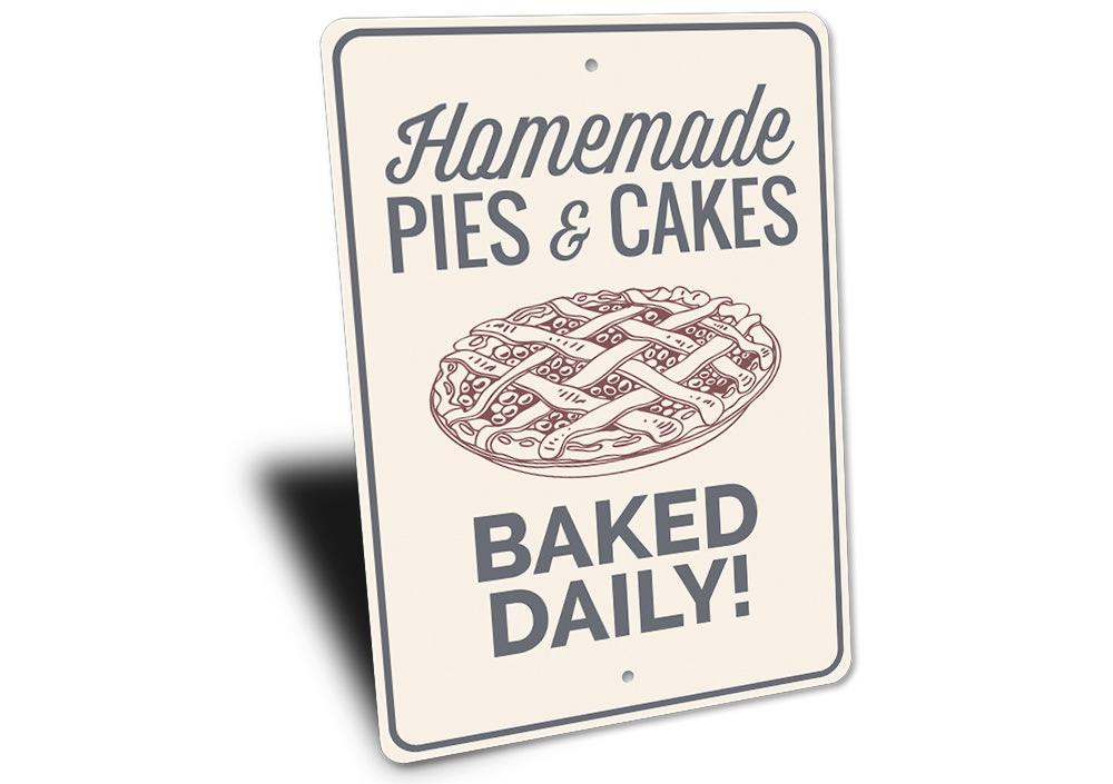 A decorative Pie Sign made of high-quality aluminum, featuring customizable text, perfect for home decor.