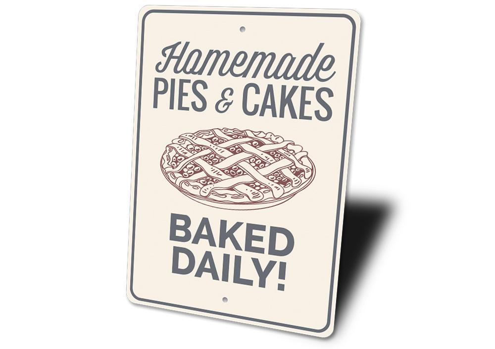 A decorative Pie Sign made of high-quality aluminum, featuring customizable text, perfect for home decor.