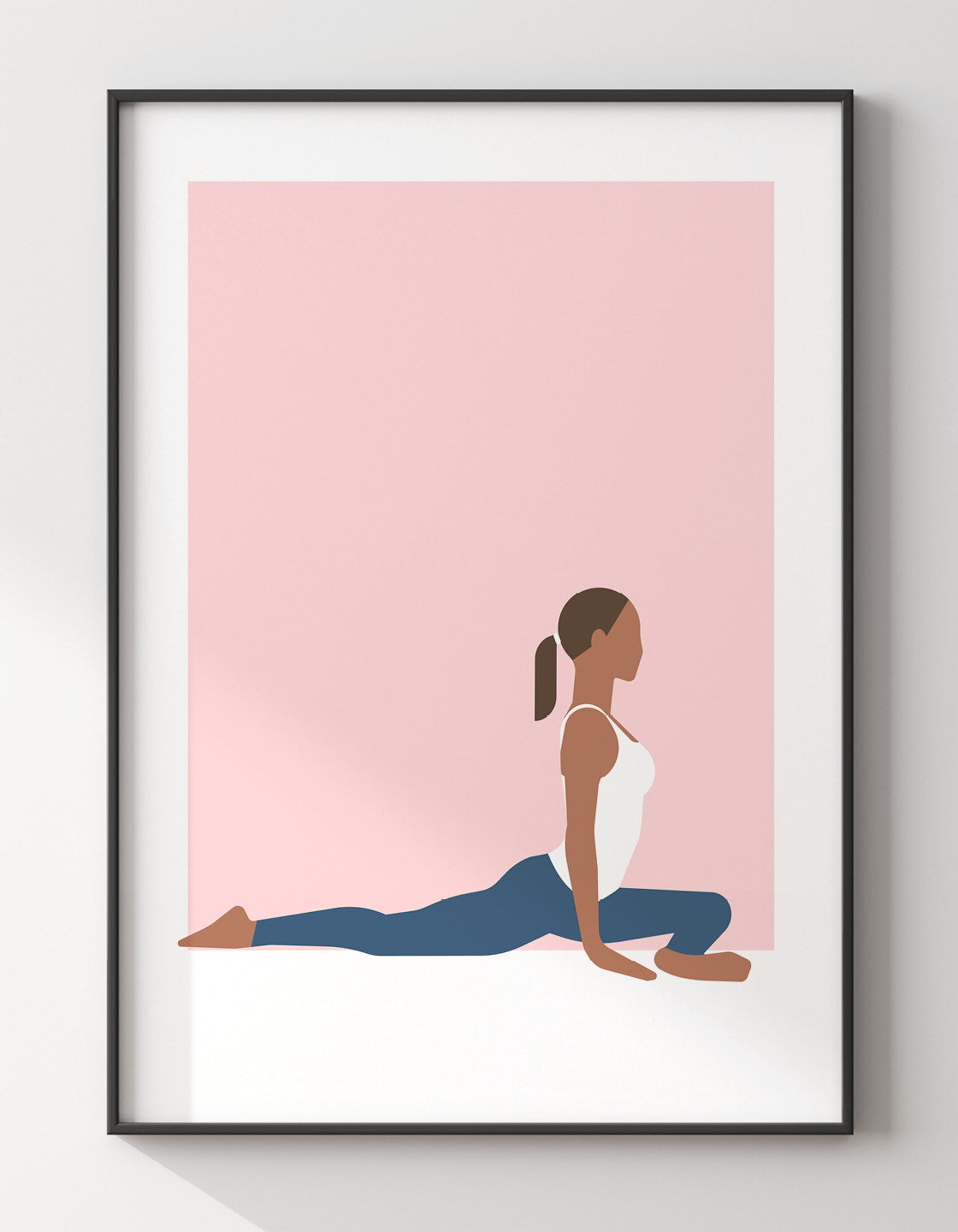 Minimalist Pigeon Pose yoga print showcasing calming design and bold lines.