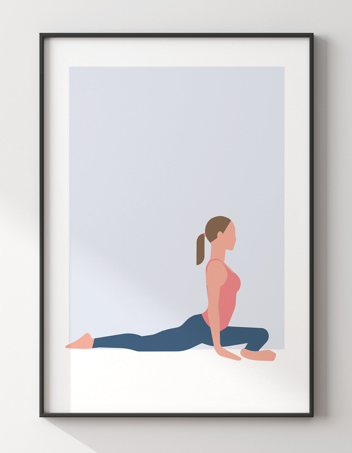 Minimalist Pigeon Pose yoga print showcasing calming design and bold lines.