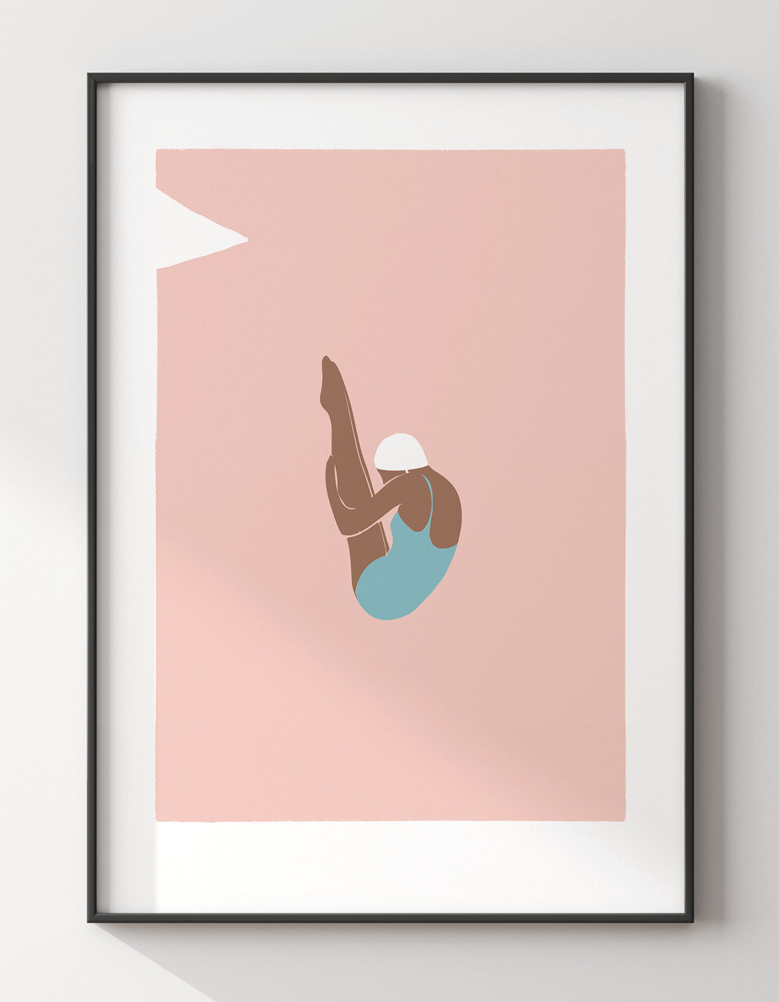 Art deco style print of a diver in action, showcasing vintage design and minimal colors, perfect for home decor.