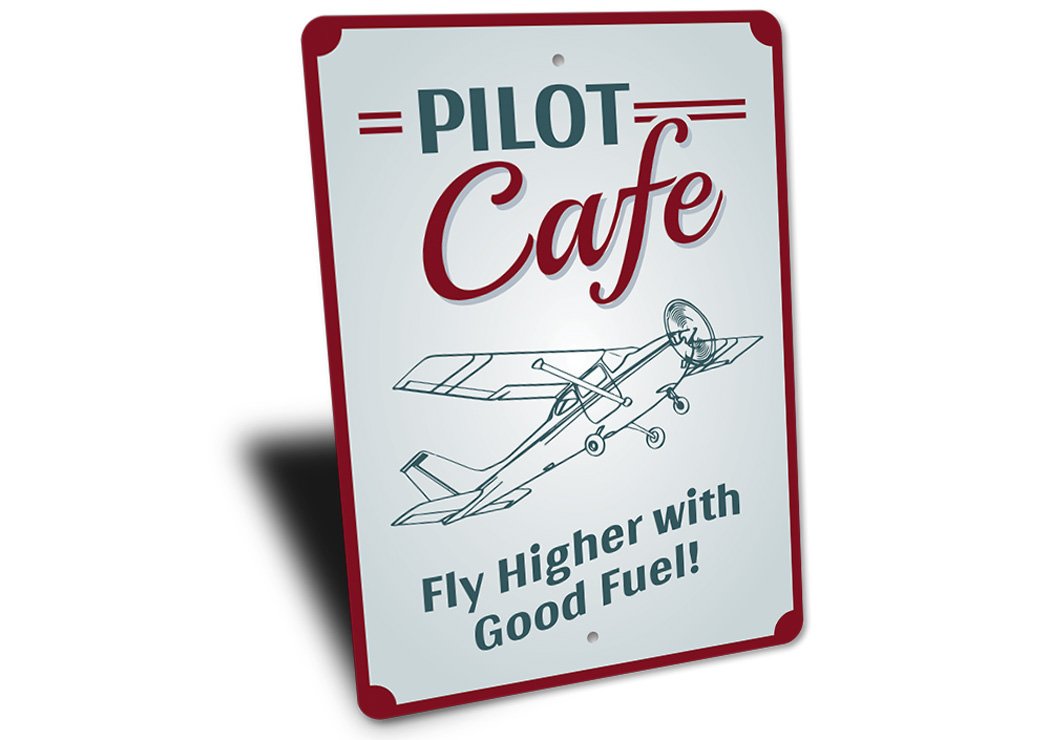 Pilot Cafe Sign made of high-quality aluminum, customizable for cafes and restaurants, featuring pre-drilled holes for easy mounting.