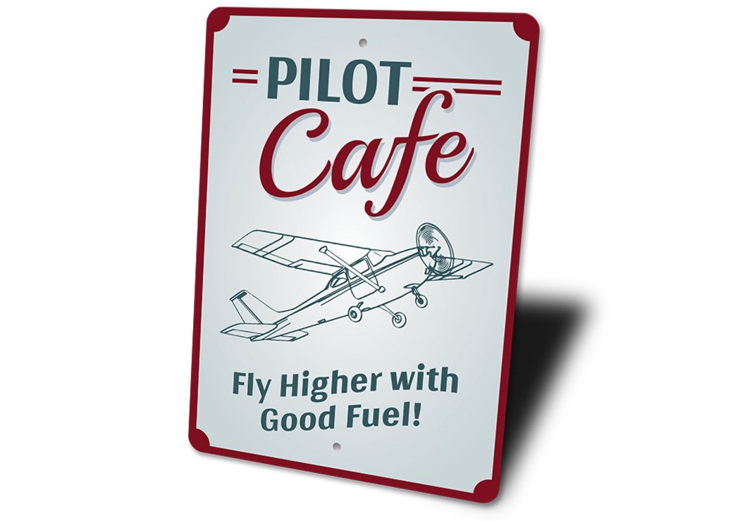 Pilot Cafe Sign made of high-quality aluminum, customizable for cafes and restaurants, featuring pre-drilled holes for easy mounting.