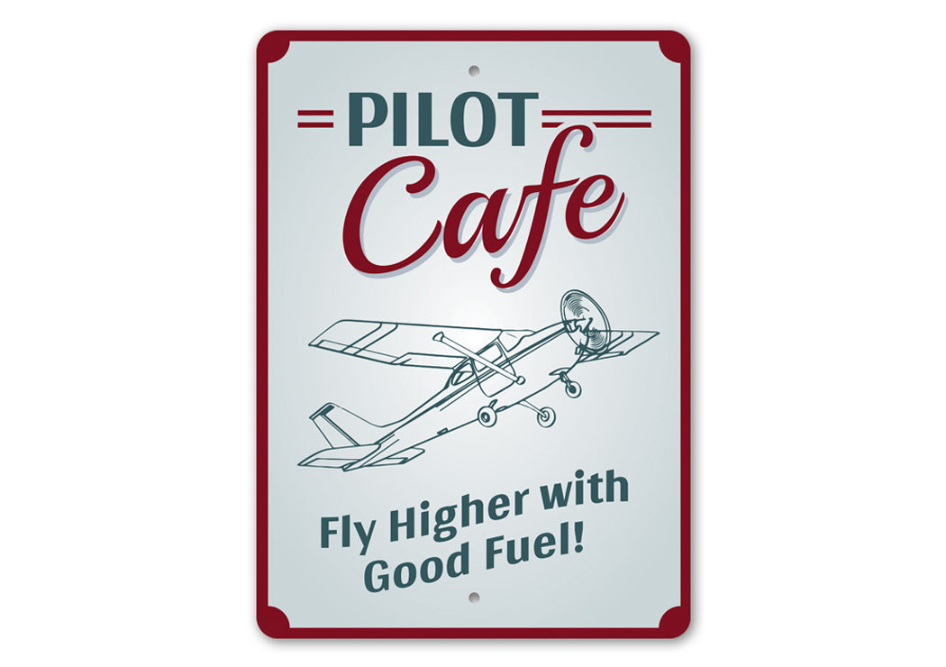 Pilot Cafe Sign made of high-quality aluminum, customizable for cafes and restaurants, featuring pre-drilled holes for easy mounting.