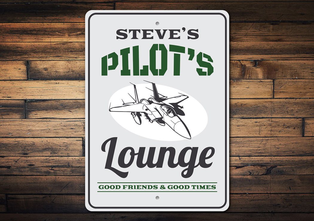 Pilot's Lounge Aviation Sign made of durable aluminum, featuring aviation-themed design, perfect for home or office decor.