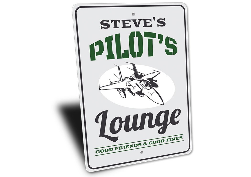 Pilot's Lounge Aviation Sign made of durable aluminum, featuring aviation-themed design, perfect for home or office decor.