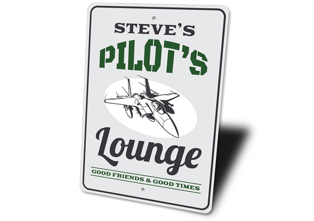 Pilot's Lounge Aviation Sign made of durable aluminum, featuring aviation-themed design, perfect for home or office decor.