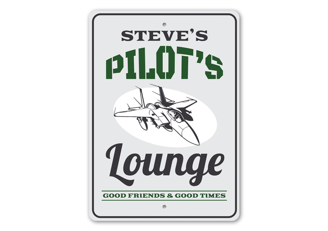 Pilot's Lounge Aviation Sign made of durable aluminum, featuring aviation-themed design, perfect for home or office decor.