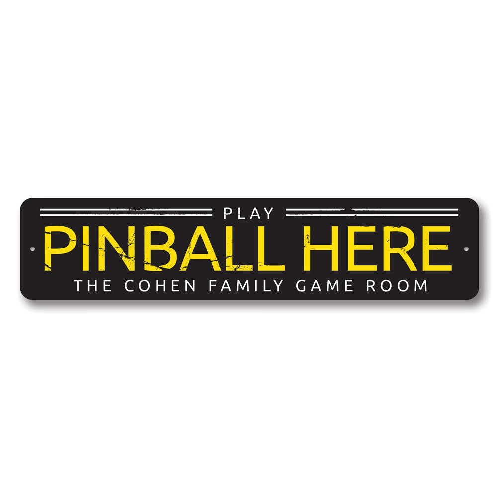 Customizable Pinball Sign made of high-quality aluminum, featuring vibrant colors and pre-drilled holes for easy mounting.