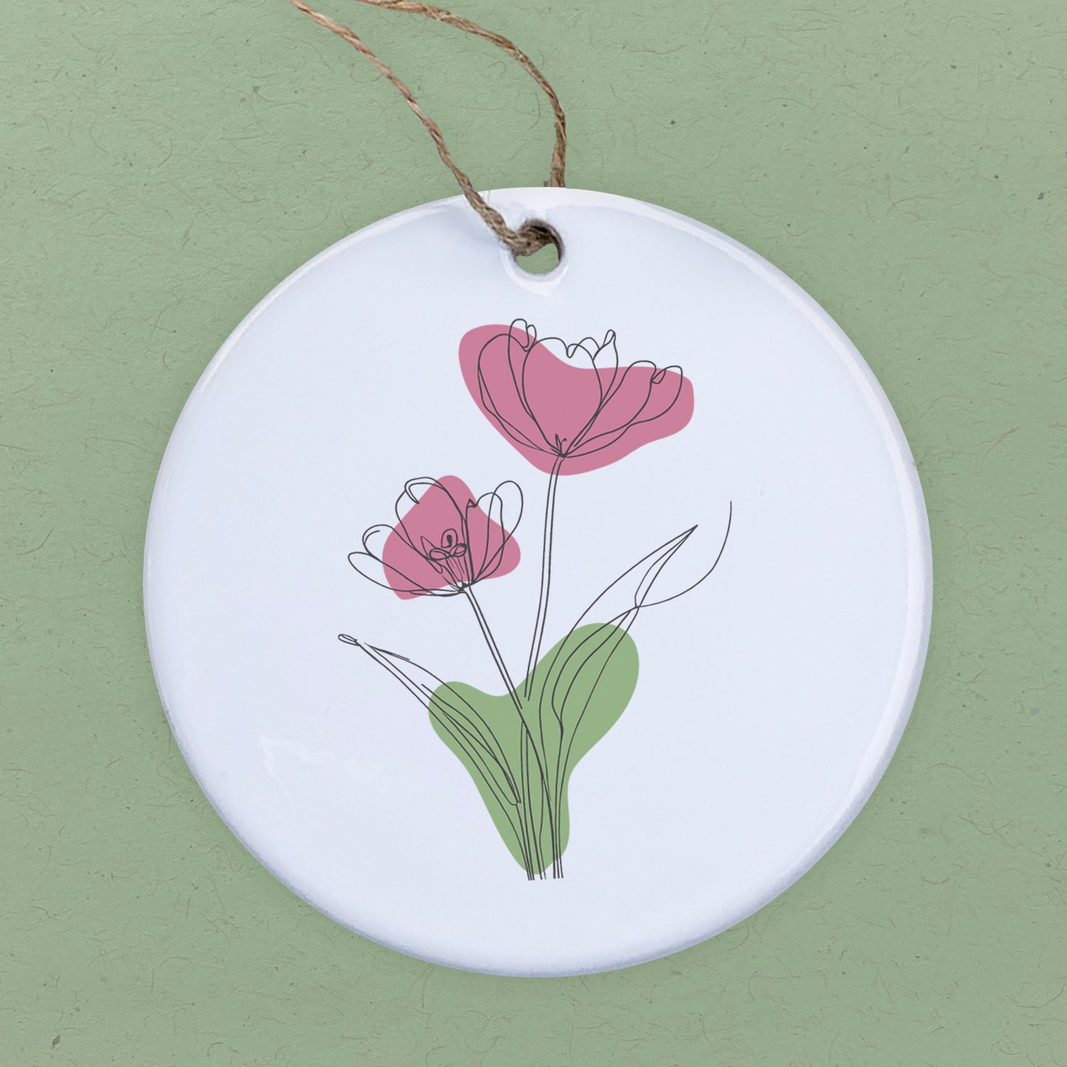 A beautiful pink hand-drawn flower ornament made of high-quality porcelain, featuring a vibrant design and smooth gloss finish.