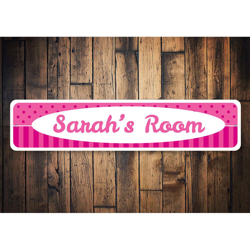 A vibrant Pink Patterns Sign featuring playful designs, perfect for children's rooms, made from durable aluminum.