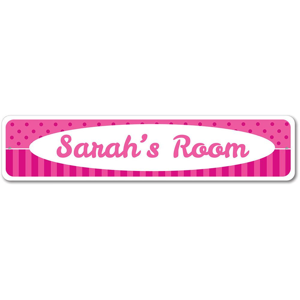 A vibrant Pink Patterns Sign featuring playful designs, perfect for children's rooms, made from durable aluminum.