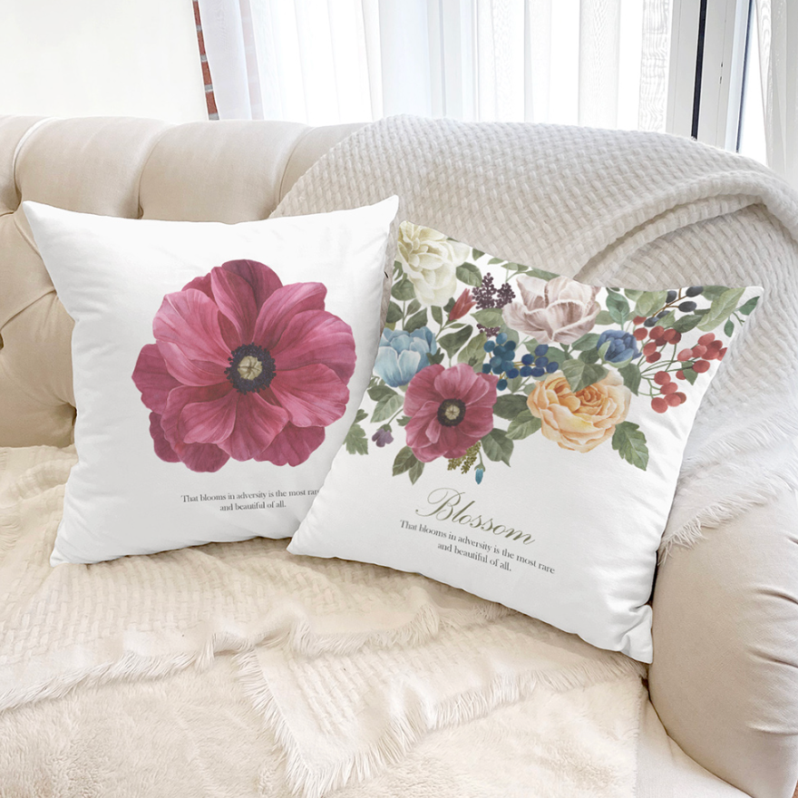 Piorita Anemone decorative pillow showcasing double-sided design and high-quality microfiber material.