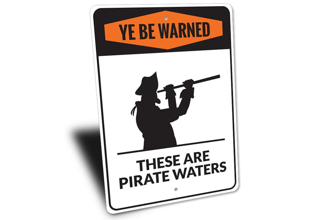 A decorative Pirate Sign made of high-quality aluminum, featuring customizable text, perfect for beach-themed decor.