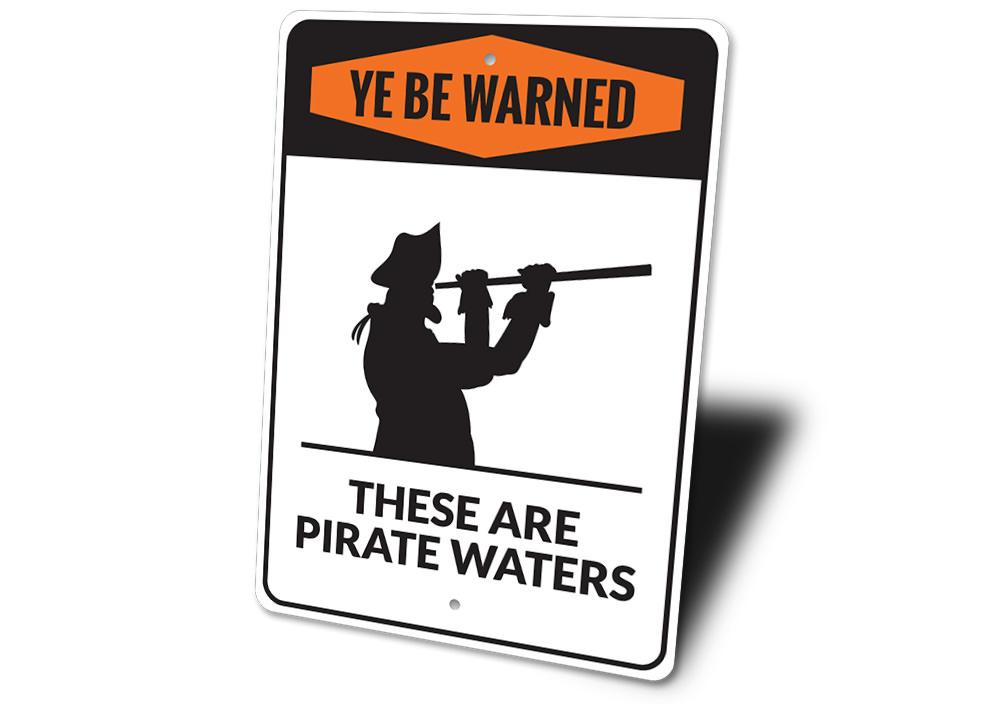 A decorative Pirate Sign made of high-quality aluminum, featuring customizable text, perfect for beach-themed decor.