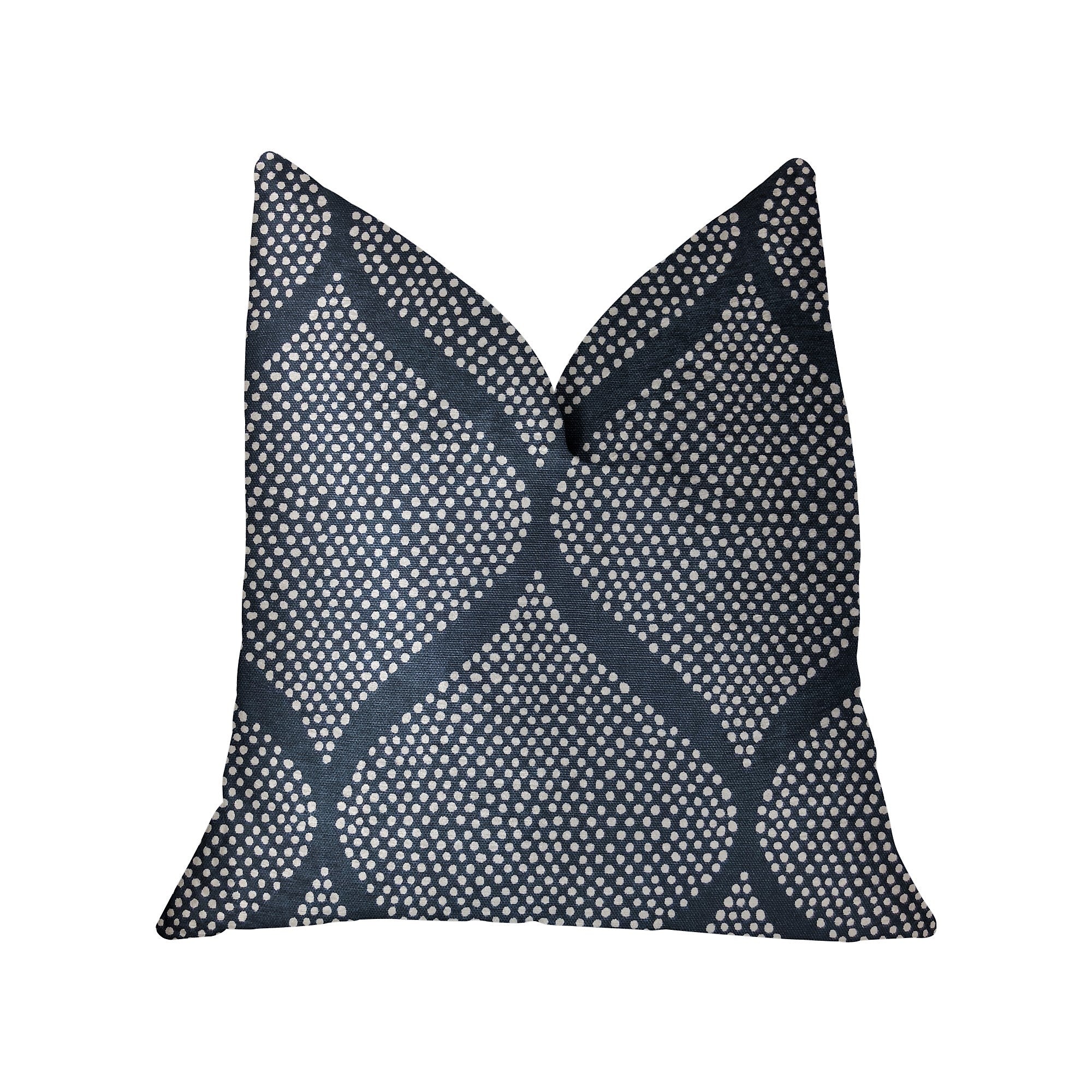 Pitaya Blue and White Luxury Throw Pillow featuring a geometric pattern, handmade in the USA with a soft cotton fabric.