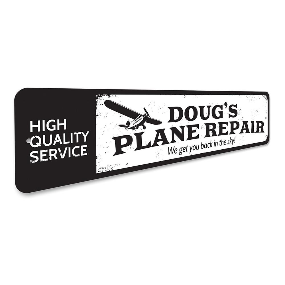 Customizable Plane Repair Sign made from high-quality aluminum, featuring pre-drilled holes for easy mounting.