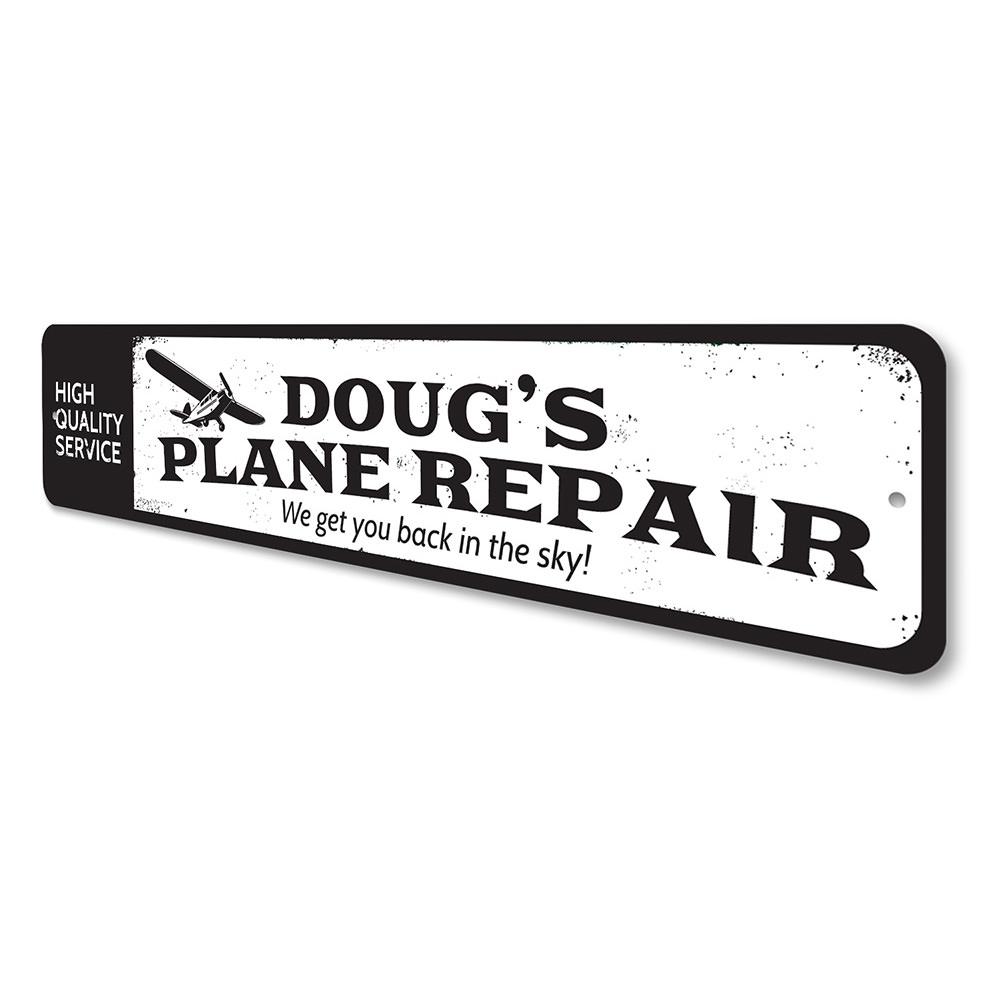 Customizable Plane Repair Sign made from high-quality aluminum, featuring pre-drilled holes for easy mounting.