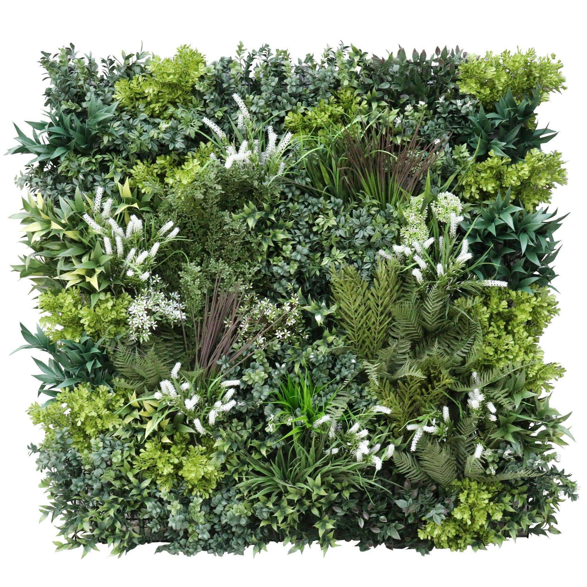 Platinum Garden of Eden Artificial Vertical Garden showcasing lush, realistic foliage on a sturdy metal backing, perfect for indoor and outdoor decor.