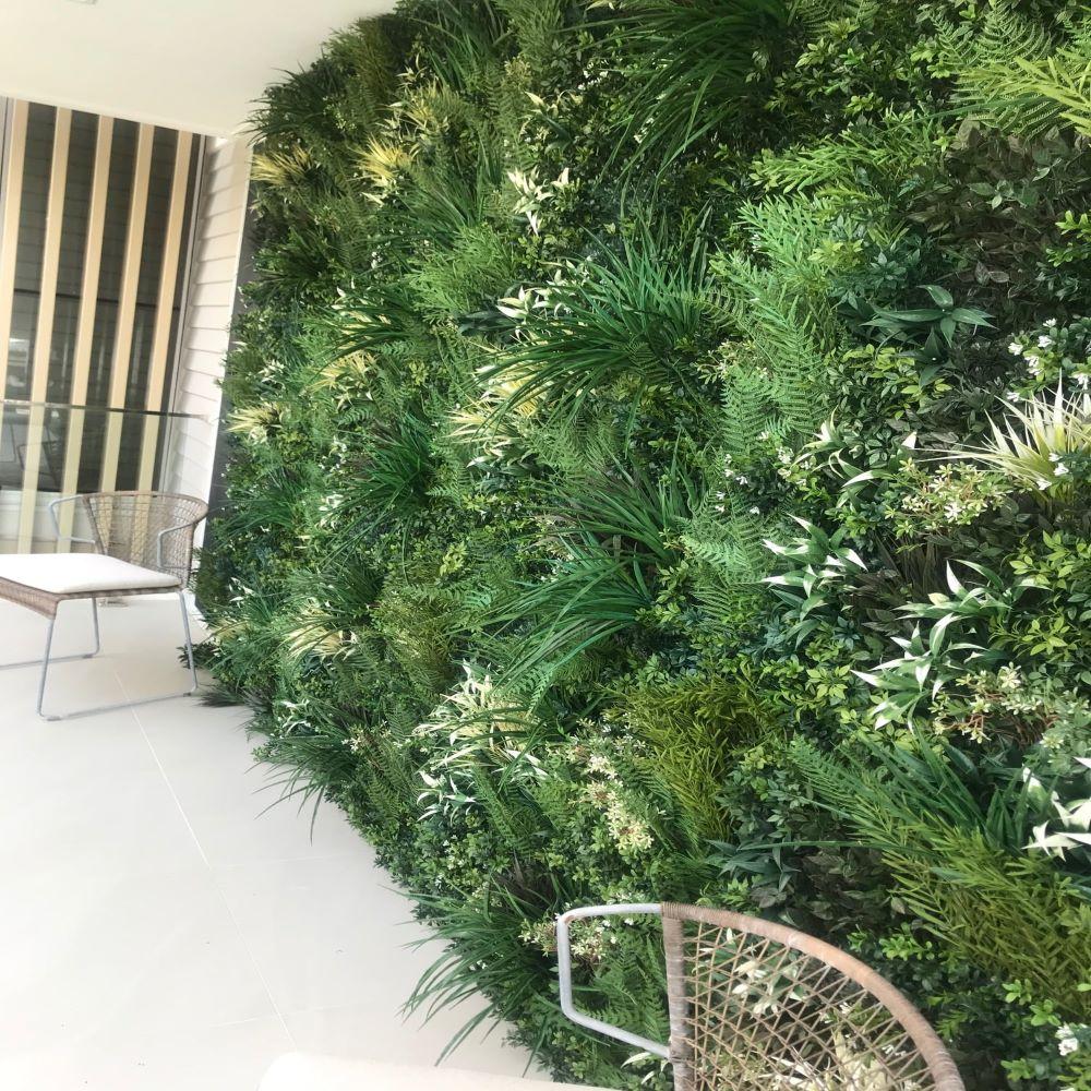 Platinum Garden of Eden Artificial Vertical Garden showcasing lush, realistic foliage on a sturdy metal backing, perfect for indoor and outdoor decor.