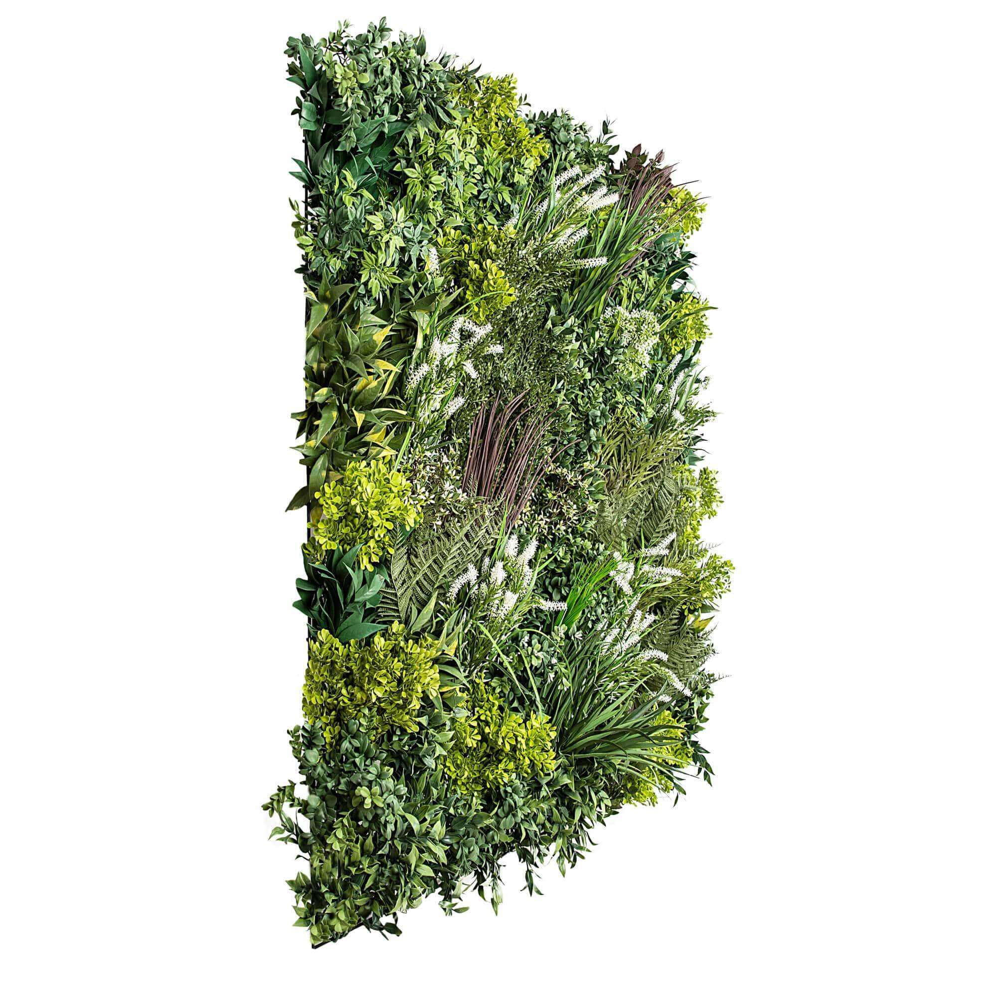 Platinum Garden of Eden Artificial Vertical Garden showcasing lush, realistic foliage on a sturdy metal backing, perfect for indoor and outdoor decor.