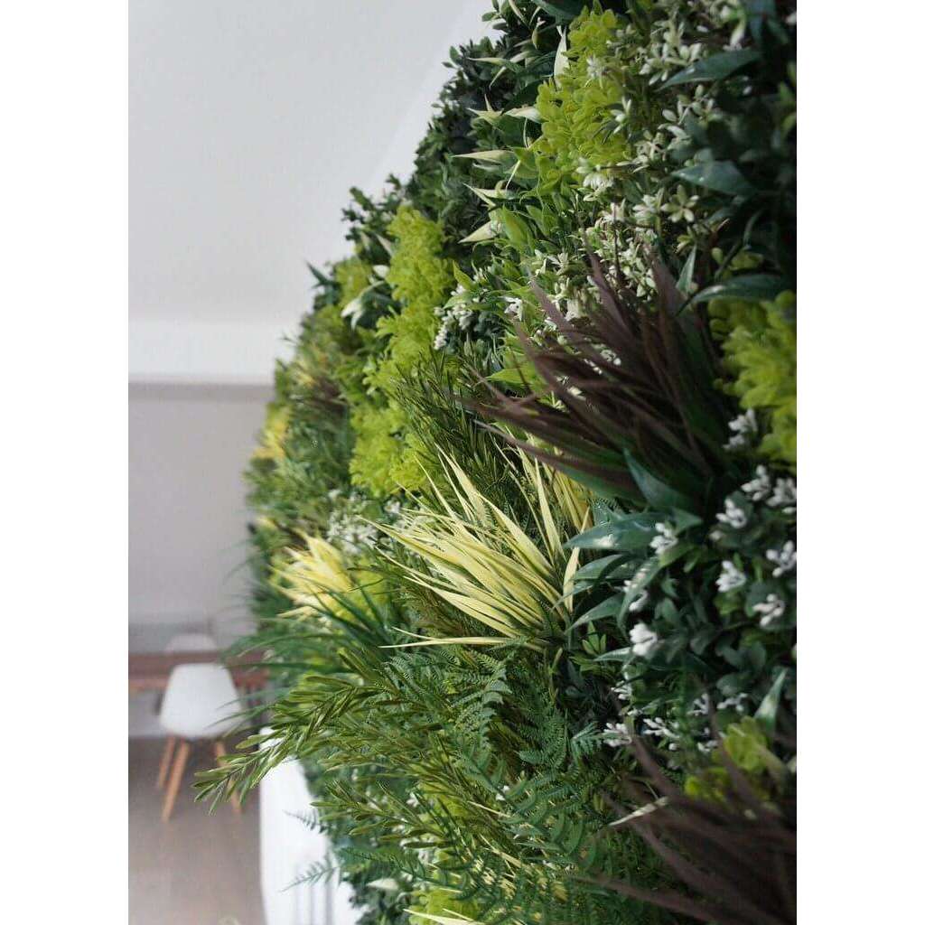 Platinum Garden of Eden Artificial Vertical Garden showcasing lush, realistic foliage on a sturdy metal backing, perfect for indoor and outdoor decor.