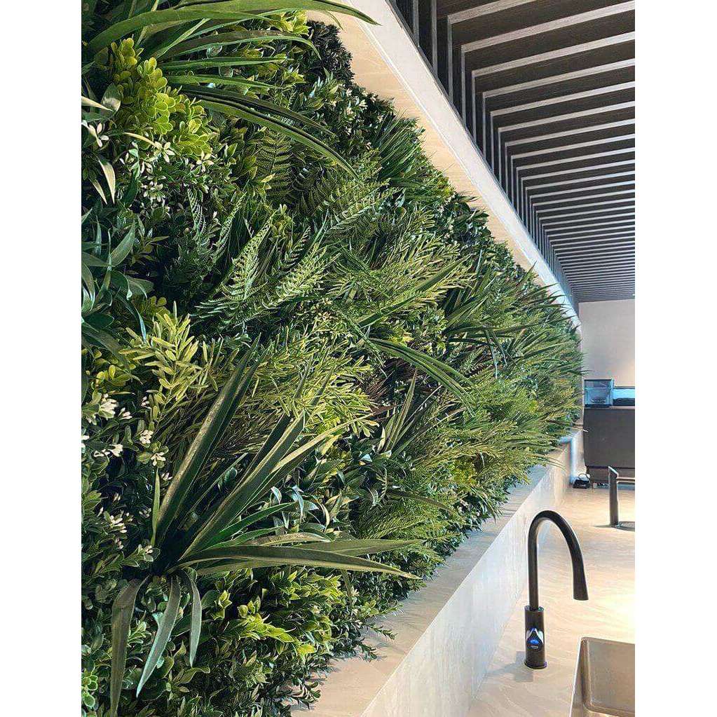 Platinum Garden of Eden Artificial Vertical Garden showcasing lush, realistic foliage on a sturdy metal backing, perfect for indoor and outdoor decor.