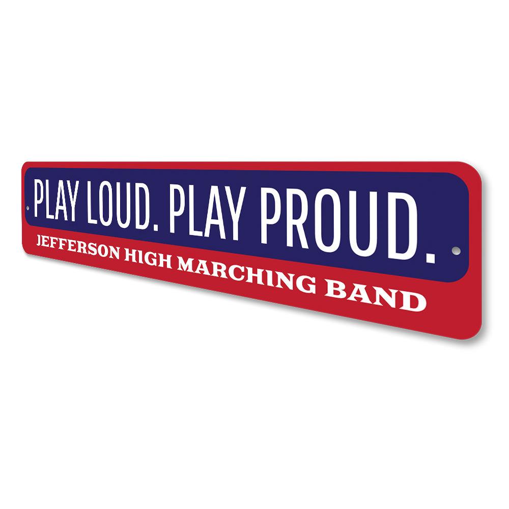 A decorative Play Music Sign made of high-quality aluminum, featuring vibrant colors and customizable text, perfect for music lovers.