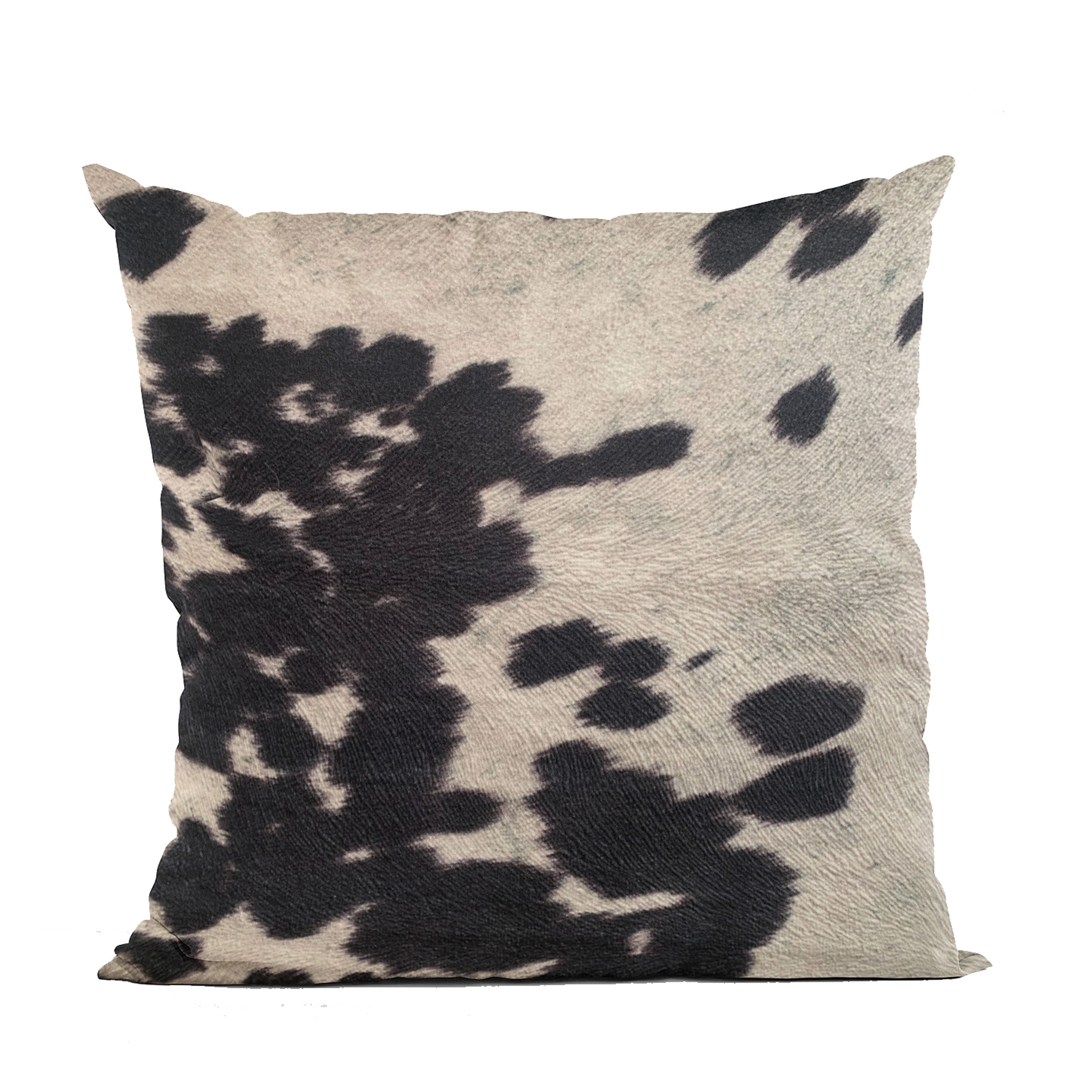 Plutus Black Cowhide Animal Luxury Throw Pillow featuring a sleek black design with a soft texture, perfect for home decor.