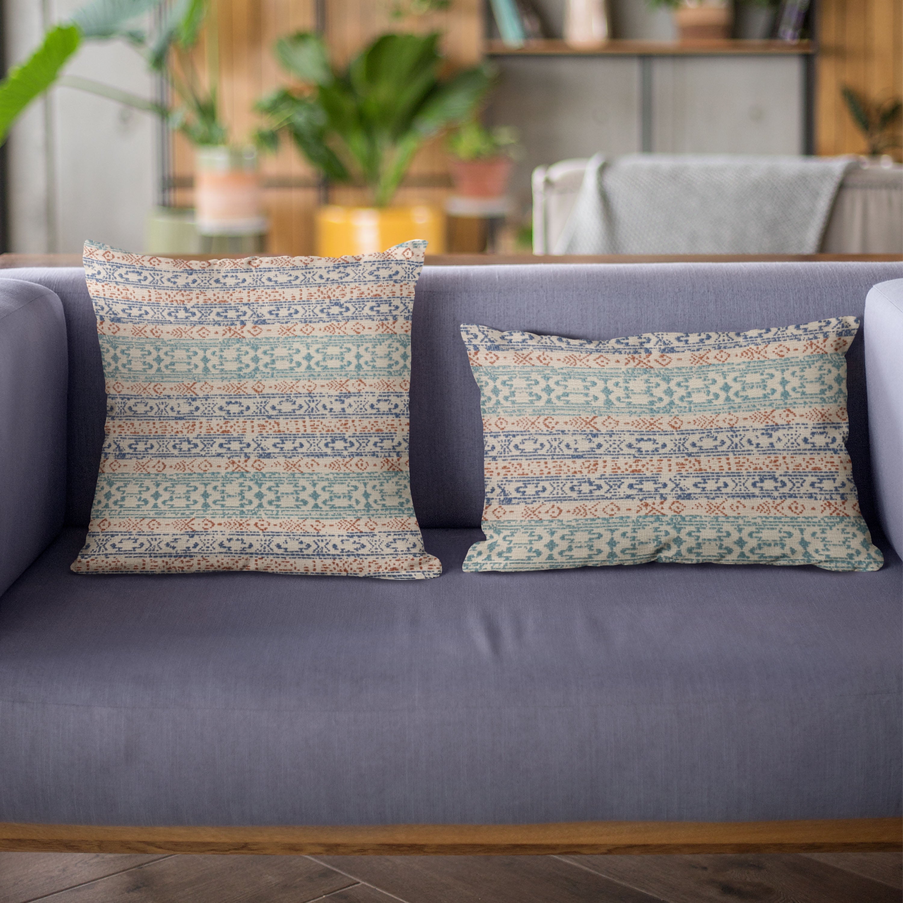 Plutus Blue Lined Stripe Luxury Throw Pillow showcasing a stylish blue stripe pattern, handmade in the USA with a hypoallergenic insert.