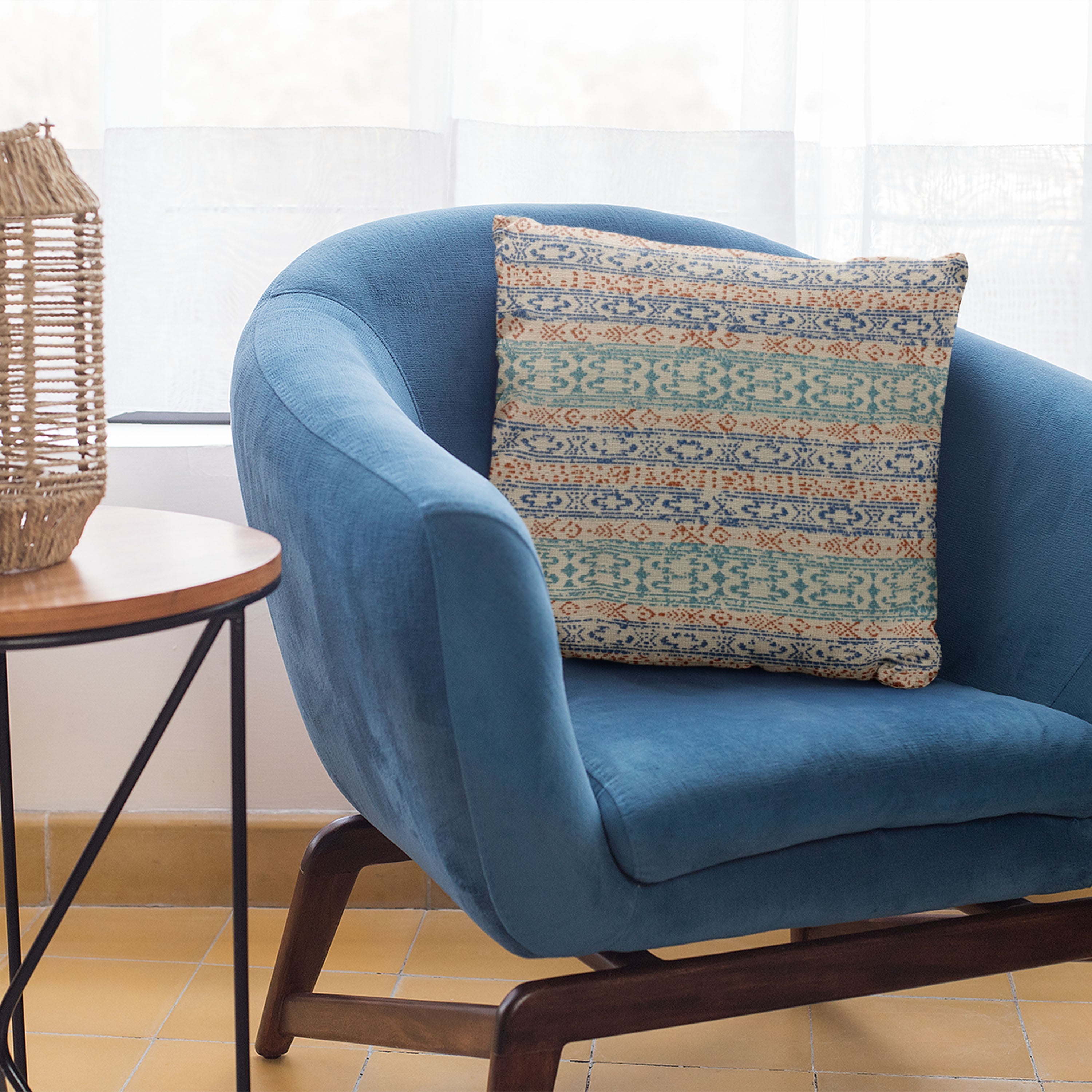 Plutus Blue Lined Stripe Luxury Throw Pillow showcasing a stylish blue stripe pattern, handmade in the USA with a hypoallergenic insert.