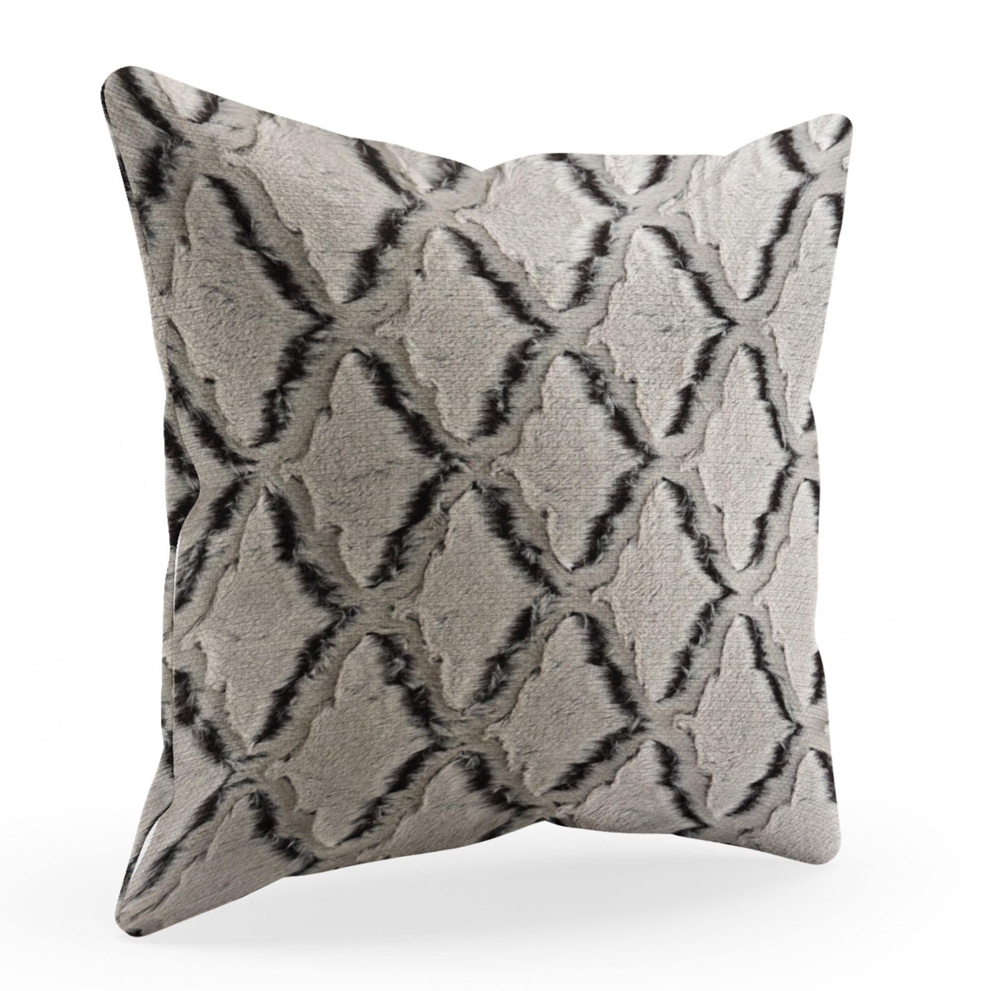 Plutus Brown Beige Diamond Faux Fur Luxury Throw Pillow showcasing its plush texture and elegant diamond pattern.