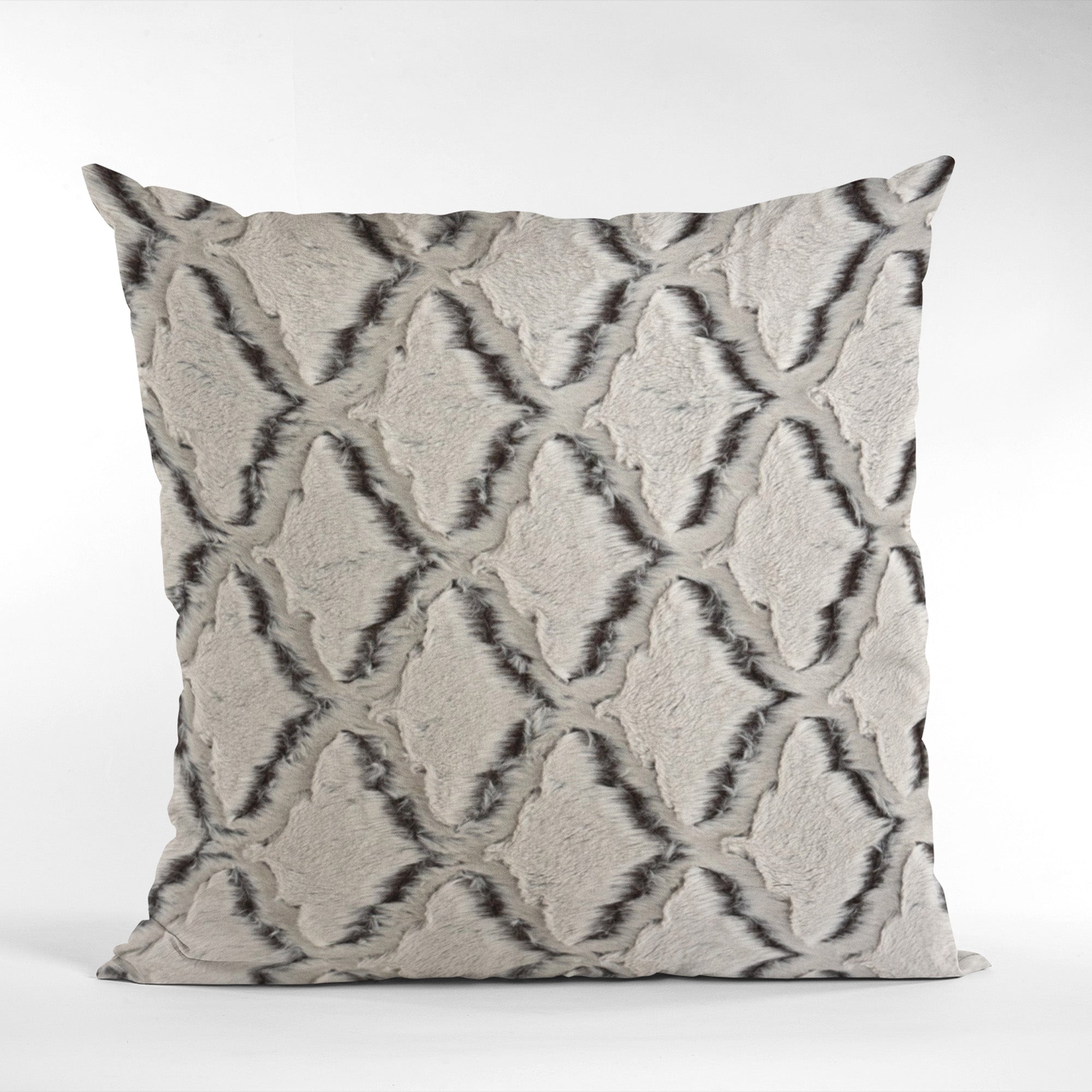 Plutus Brown Beige Diamond Faux Fur Luxury Throw Pillow showcasing its plush texture and elegant diamond pattern.