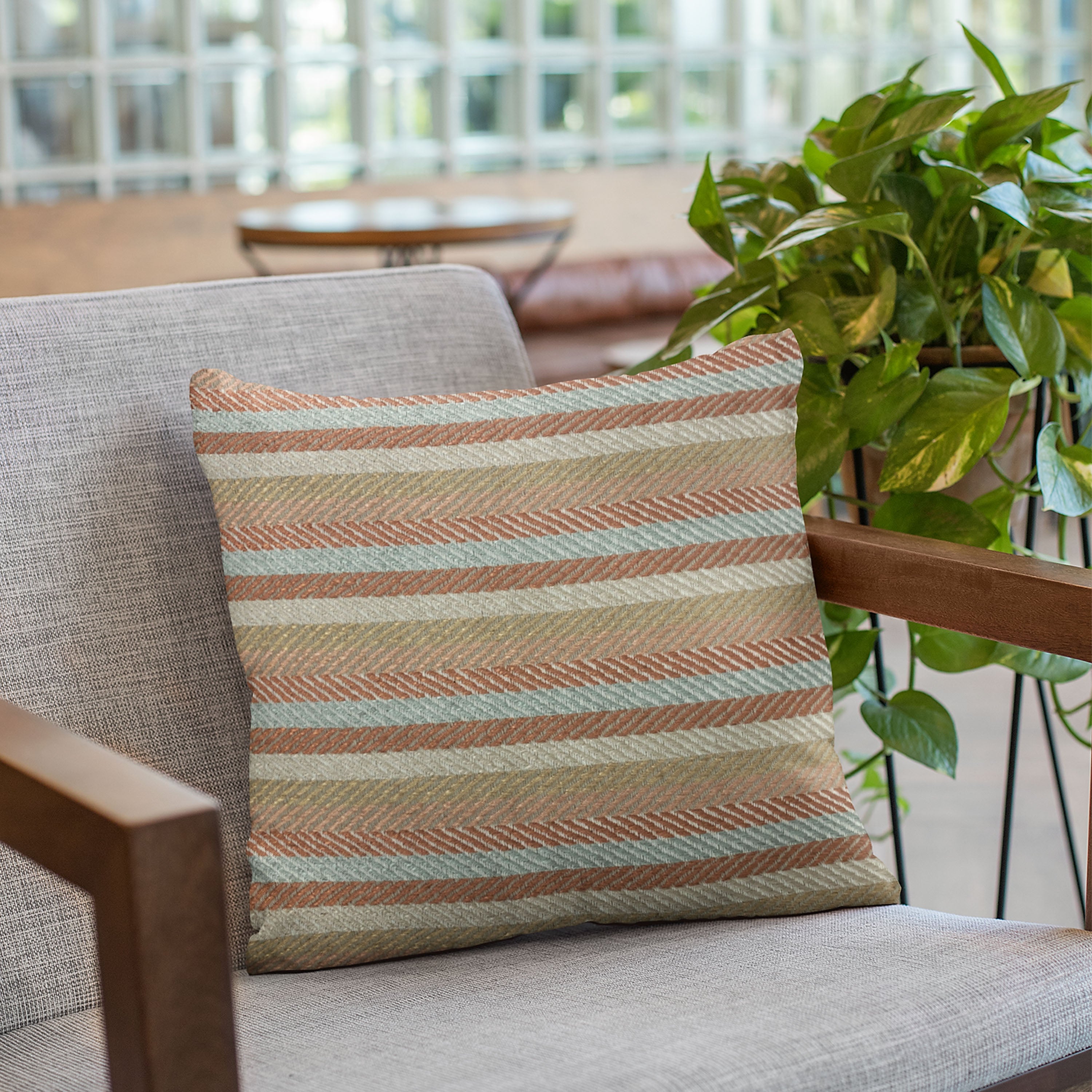 Plutus Brown Tracks Stripe Luxury Throw Pillow featuring a stylish stripe pattern in rich brown tones, handmade with high-quality materials.