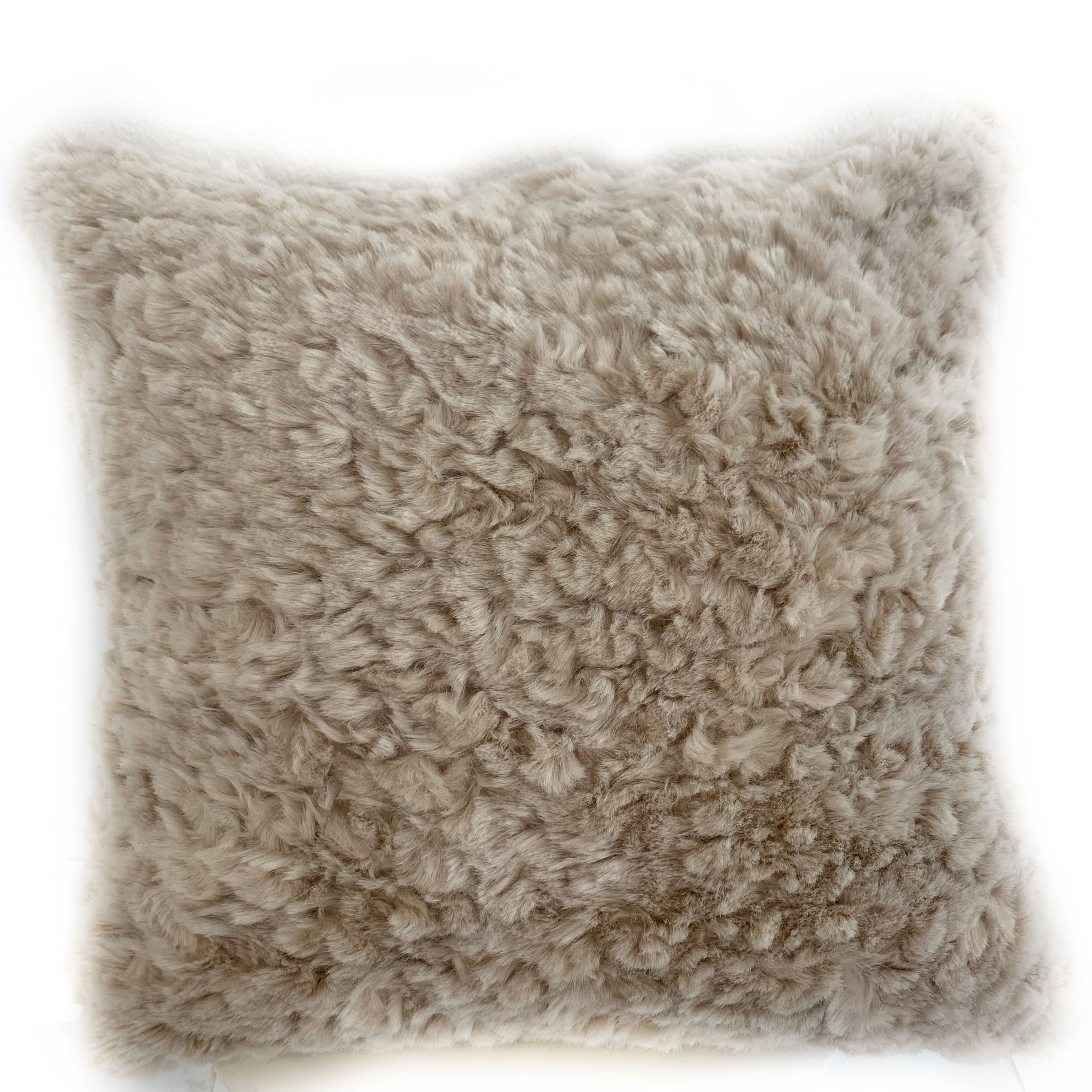 Plutus Champagne Persian Chila Animal Faux Fur Luxury Throw Pillow showcasing a luxurious faux fur texture in a trendy champagne color, perfect for home decor.