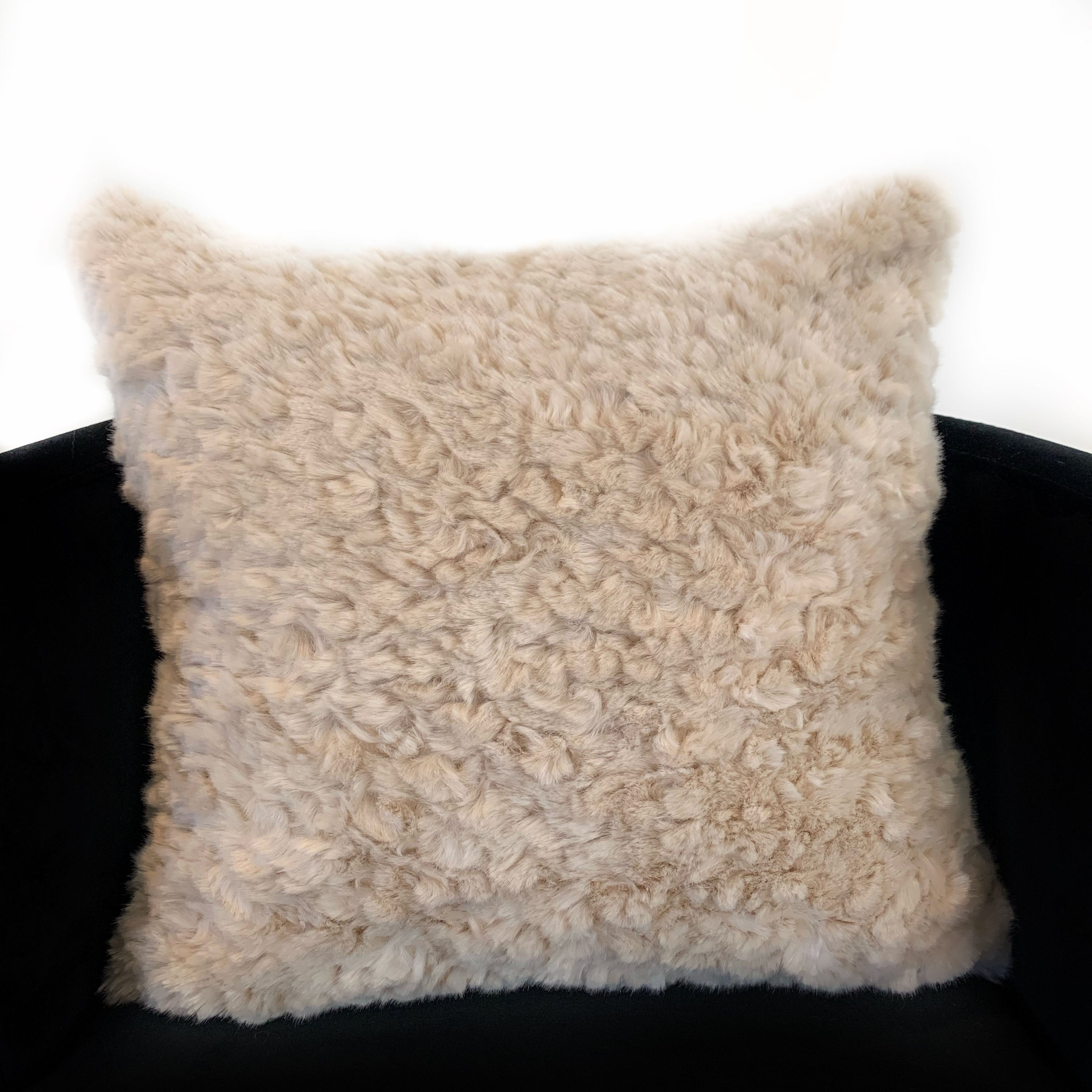 Plutus Champagne Persian Chila Animal Faux Fur Luxury Throw Pillow showcasing a luxurious faux fur texture in a trendy champagne color, perfect for home decor.