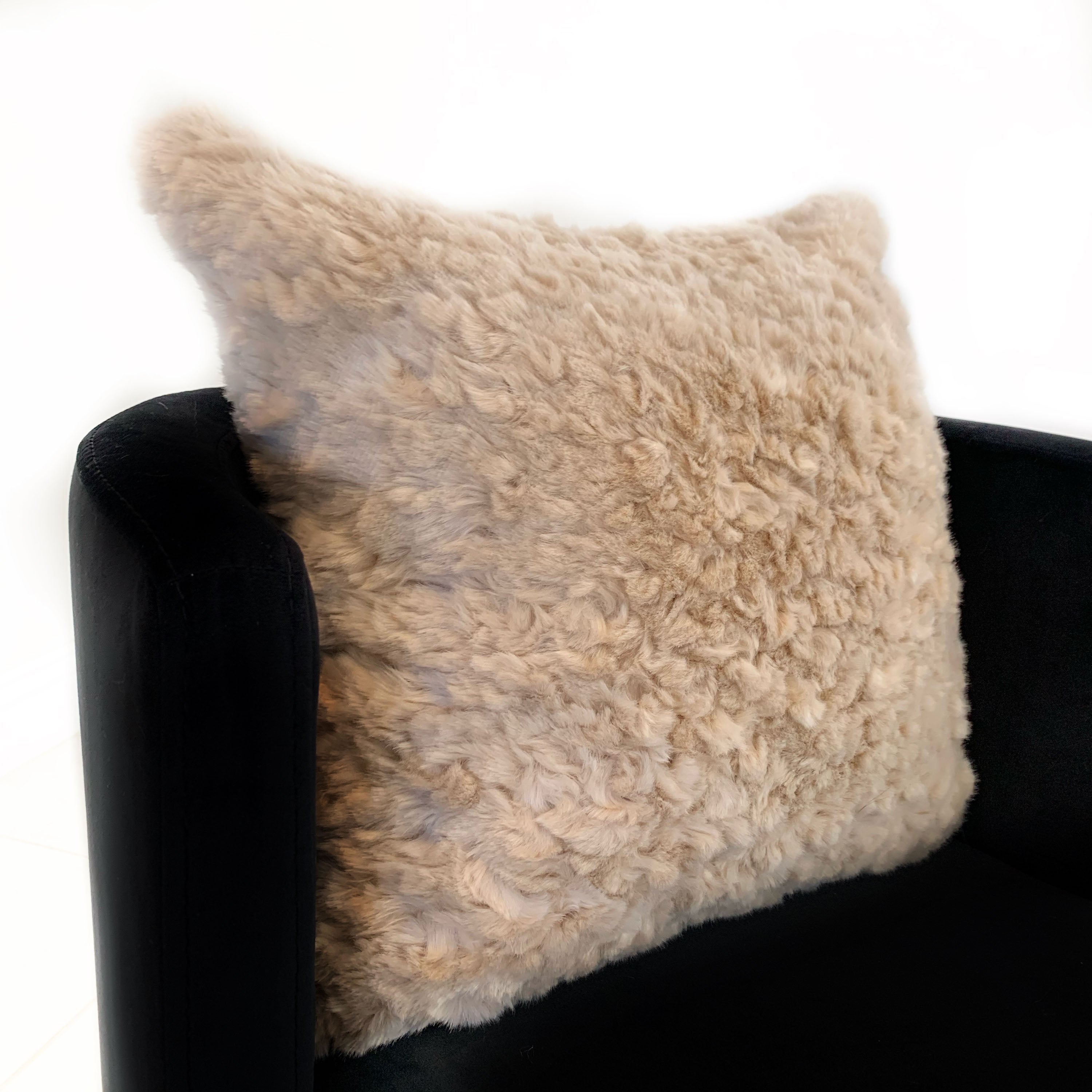 Plutus Champagne Persian Chila Animal Faux Fur Luxury Throw Pillow showcasing a luxurious faux fur texture in a trendy champagne color, perfect for home decor.