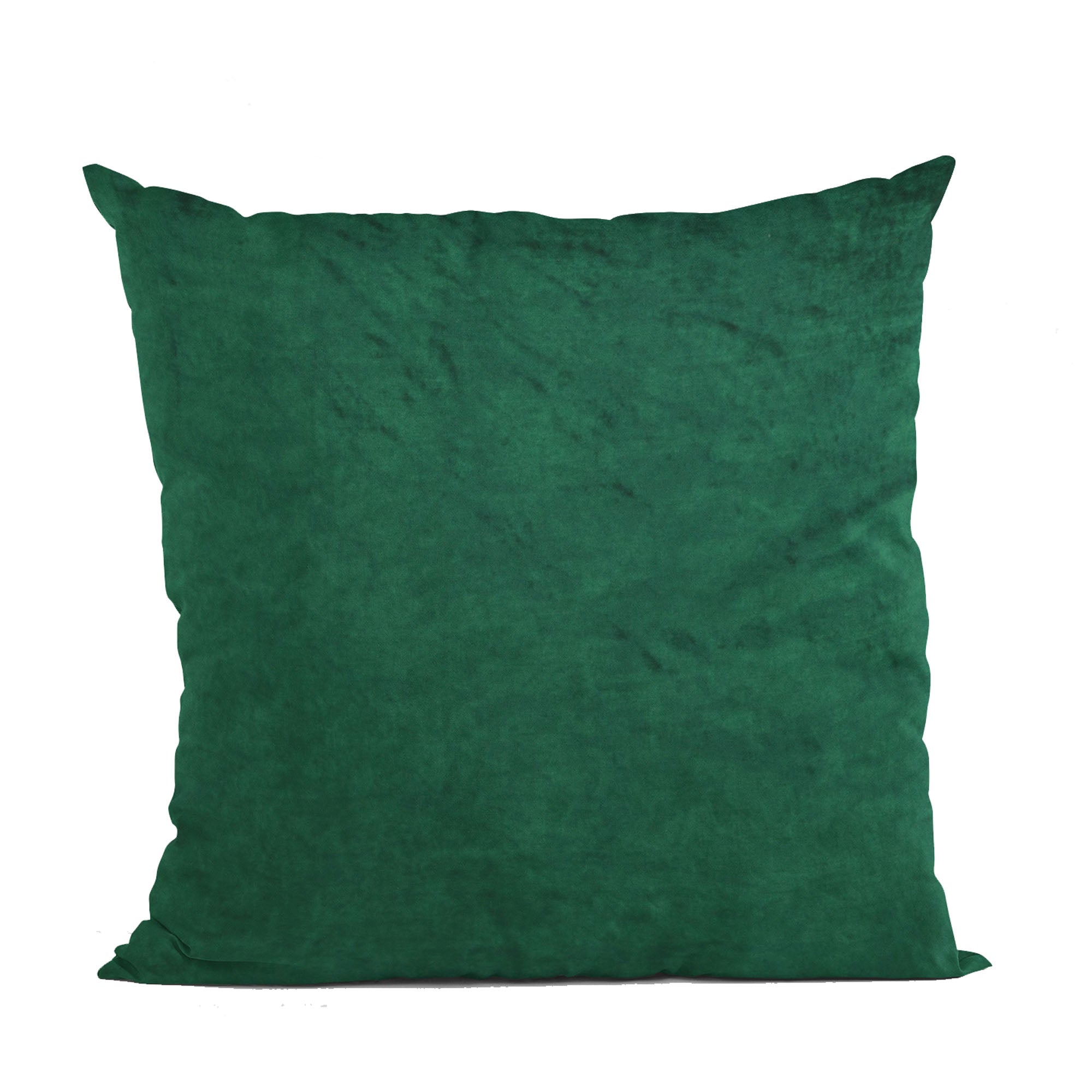 Plutus Emerald Lux Velvet Throw Pillow showcasing shiny emerald green velvet fabric with an invisible zipper and plush hypoallergenic insert.