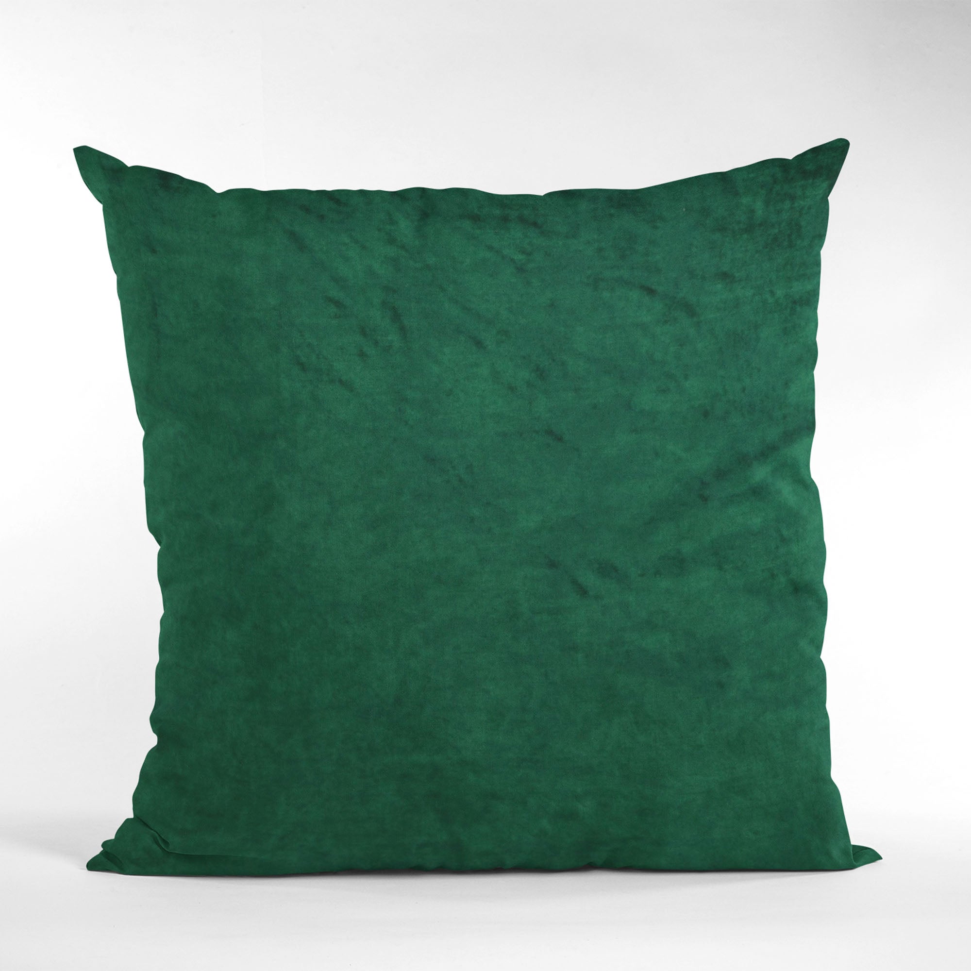 Plutus Emerald Lux Velvet Throw Pillow showcasing shiny emerald green velvet fabric with an invisible zipper and plush hypoallergenic insert.