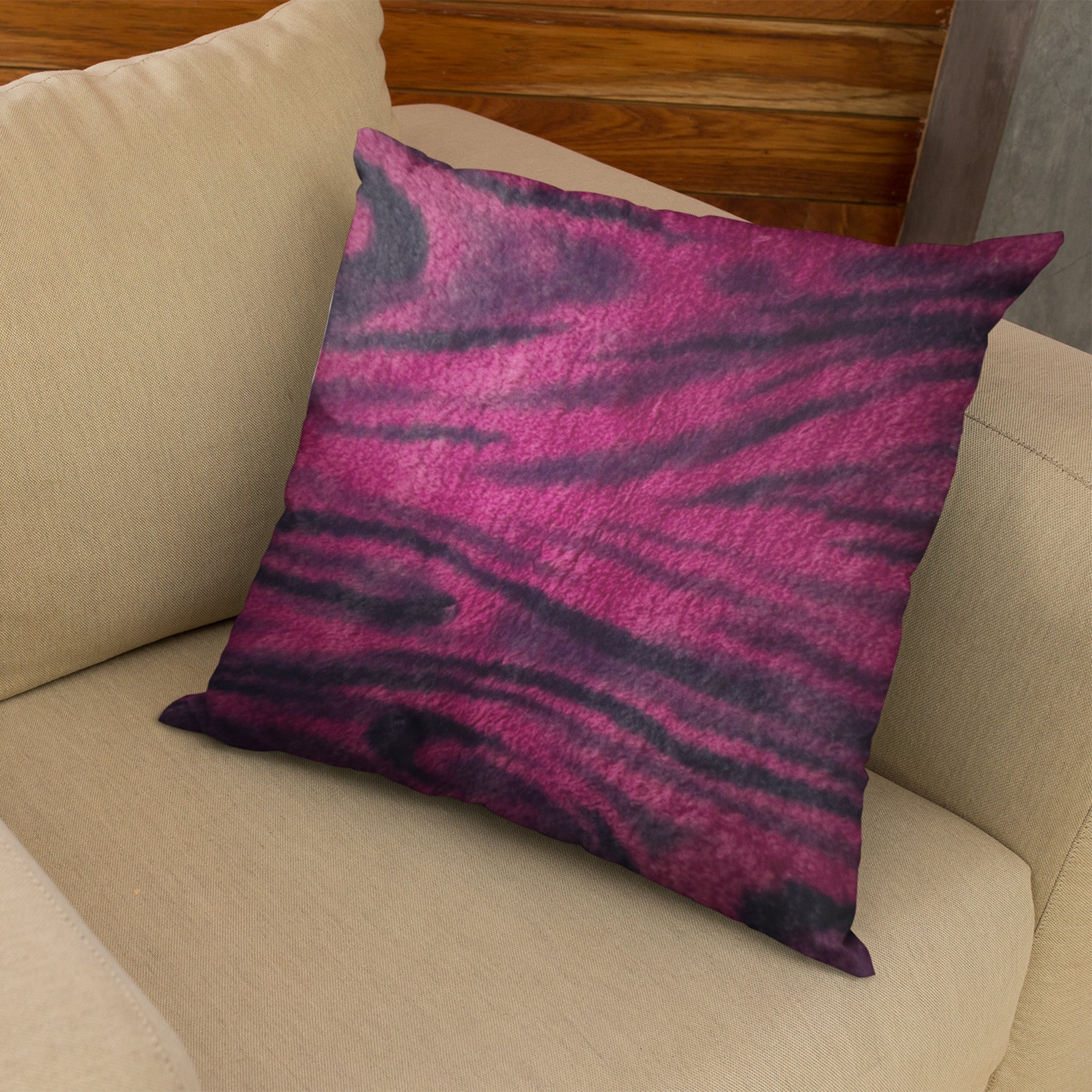 Plutus Fuchsia Black Galaxy Animal Faux Fur Luxury Throw Pillow showcasing vibrant colors and plush texture, perfect for home decor.