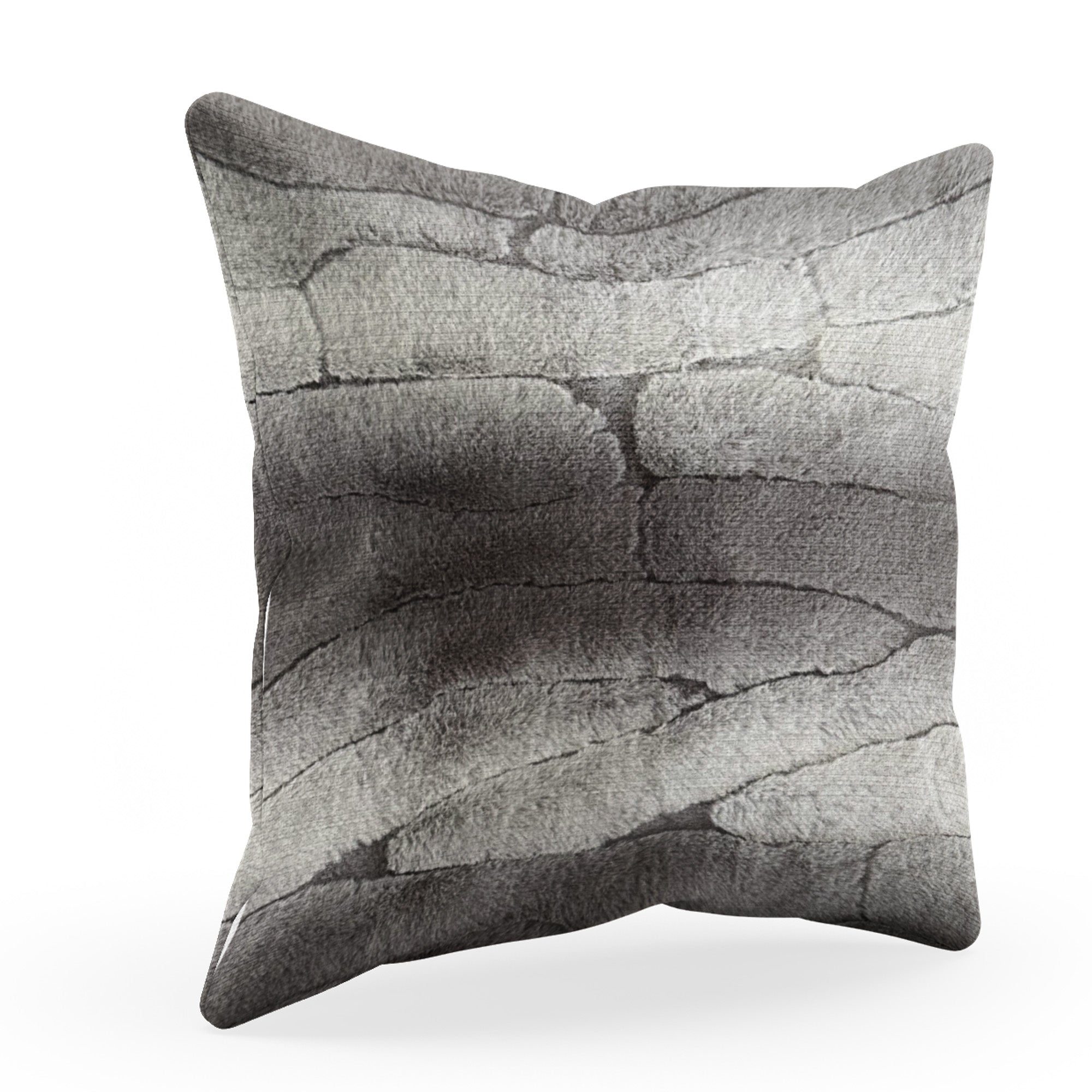 Plutus Gray Silver Furever Animal Faux Fur Luxury Throw Pillow showcasing its soft texture and elegant design, perfect for home decor.