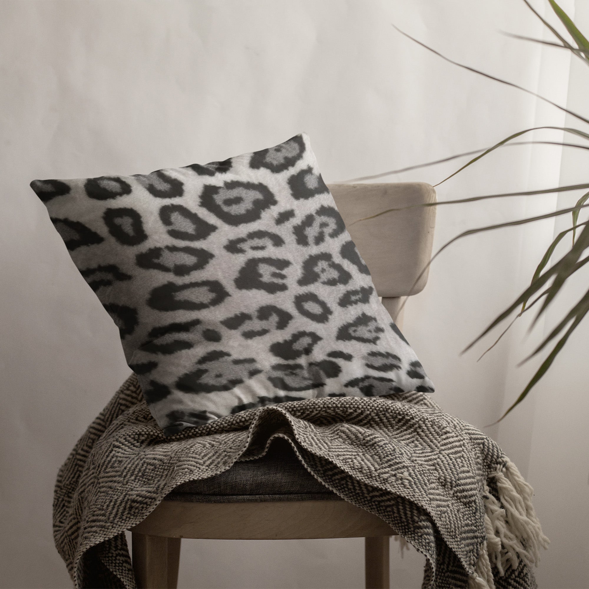 Plutus Gray Silver Jaguar Faux Fur Luxury Throw Pillow with elegant jaguar pattern and plush texture, perfect for home decor.