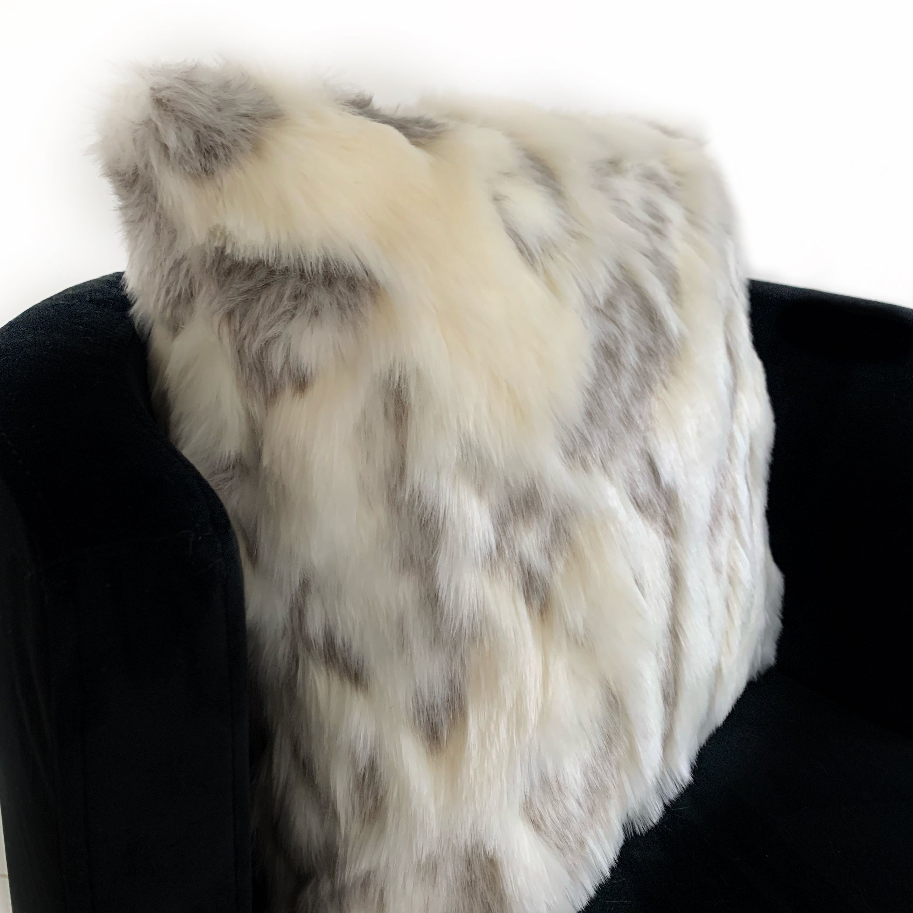 Plutus Ivory and Gray Rabbit Fur Luxury Throw Pillow showcasing a plush, double-sided design with an invisible zipper, perfect for elegant home decor.