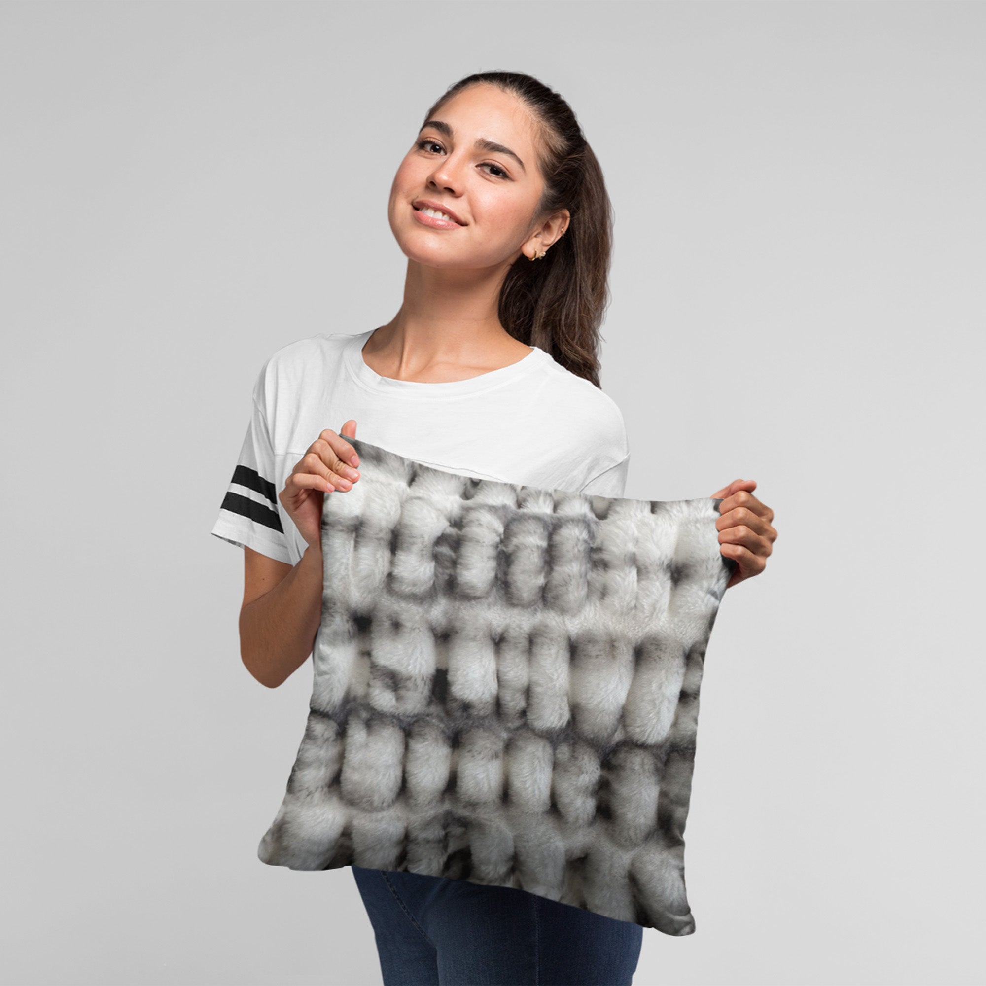 Plutus Off White Sherpa Animal Faux Fur Luxury Throw Pillow showcasing its soft texture and elegant design, perfect for home decor.