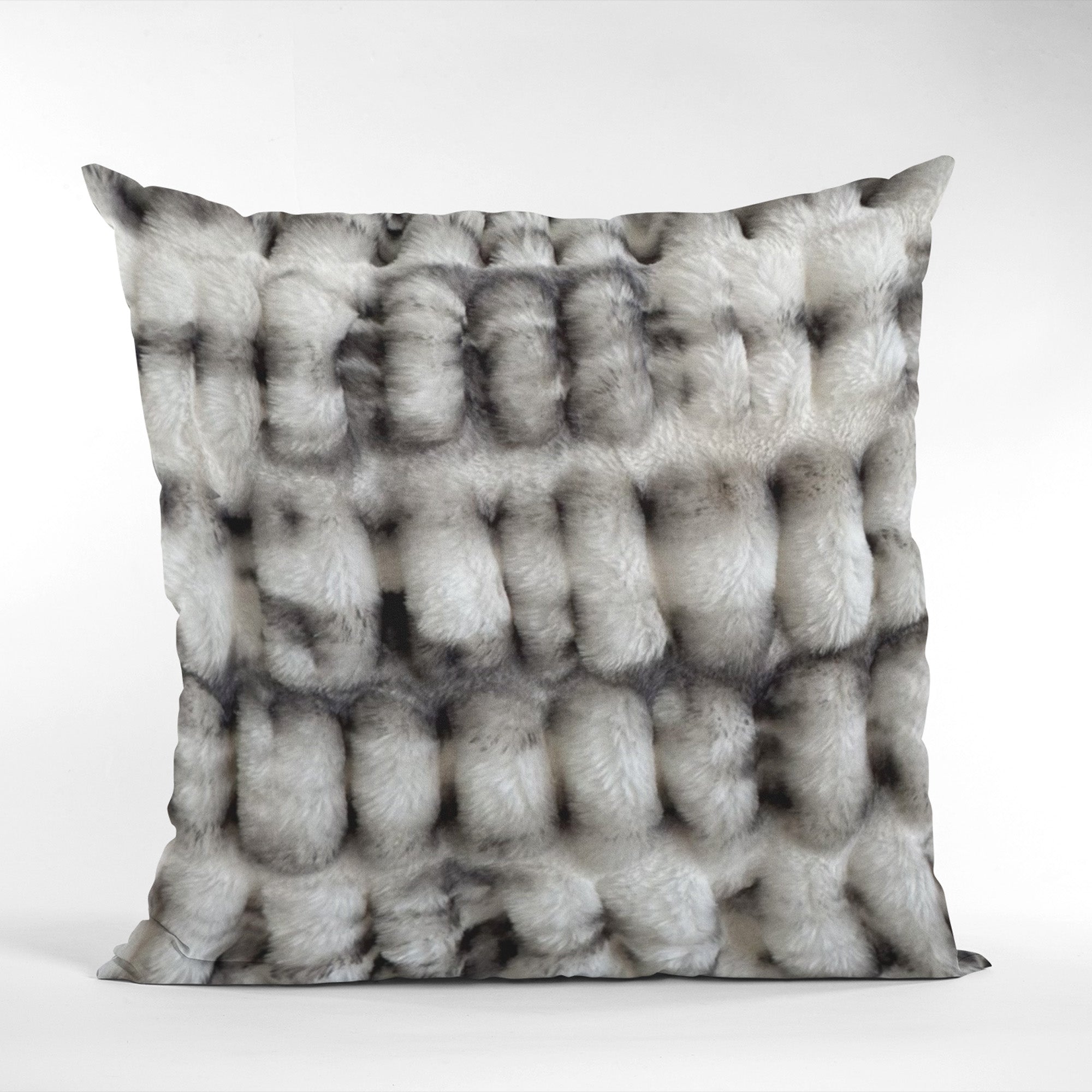 Plutus Off White Sherpa Animal Faux Fur Luxury Throw Pillow showcasing its soft texture and elegant design, perfect for home decor.