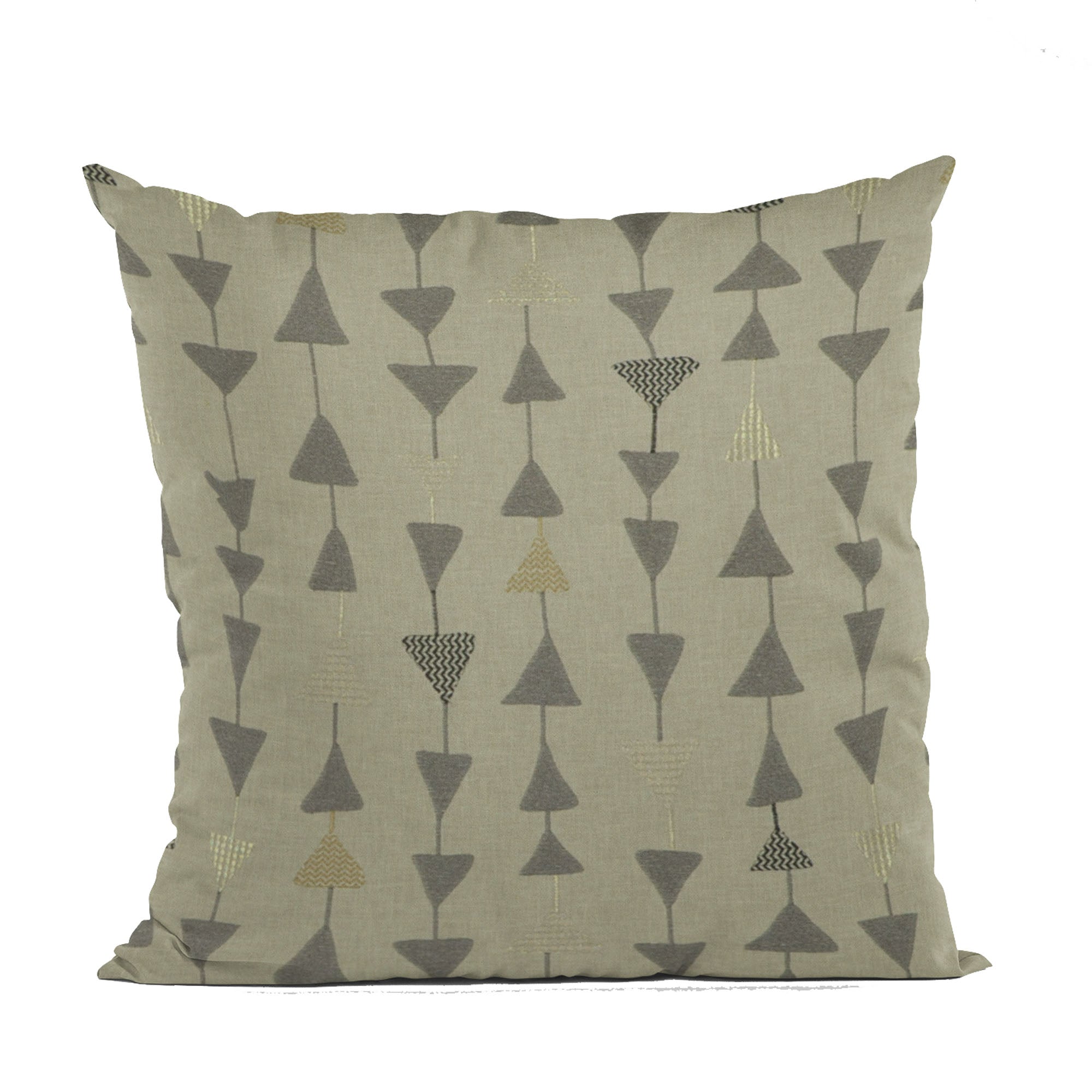 Plutus Pebble Manti Embroidery throw pillow featuring metallic triangle accents, showcasing luxurious fabric and elegant design.