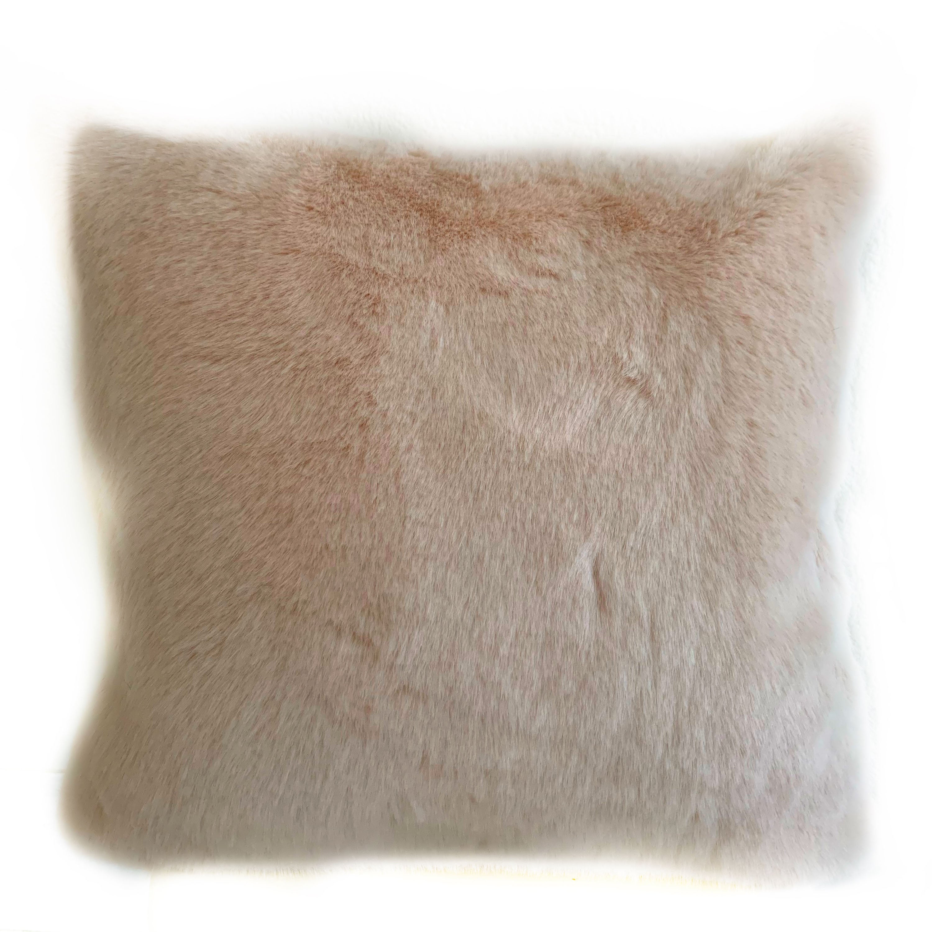 Plutus Pink Plush Animal Faux Fur Luxury Throw Pillow showcasing soft pink faux fur with an elegant design, perfect for home decor.