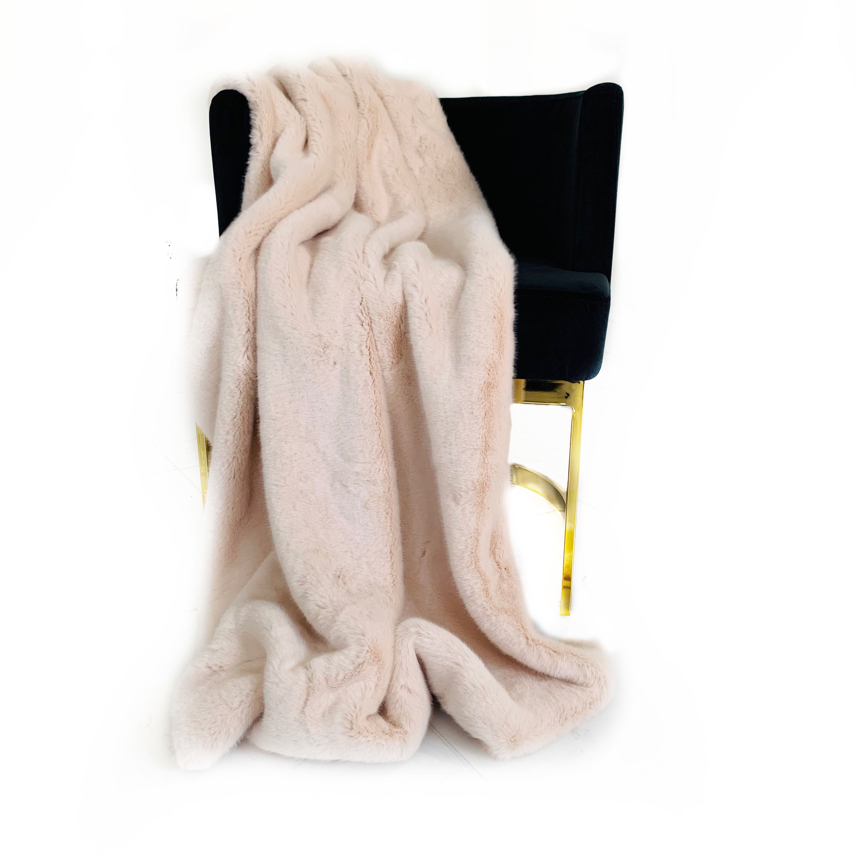 Plutus Pink Plush Faux Fur Luxury Throw Blanket in taupe and black, showcasing its soft texture and reversible design.