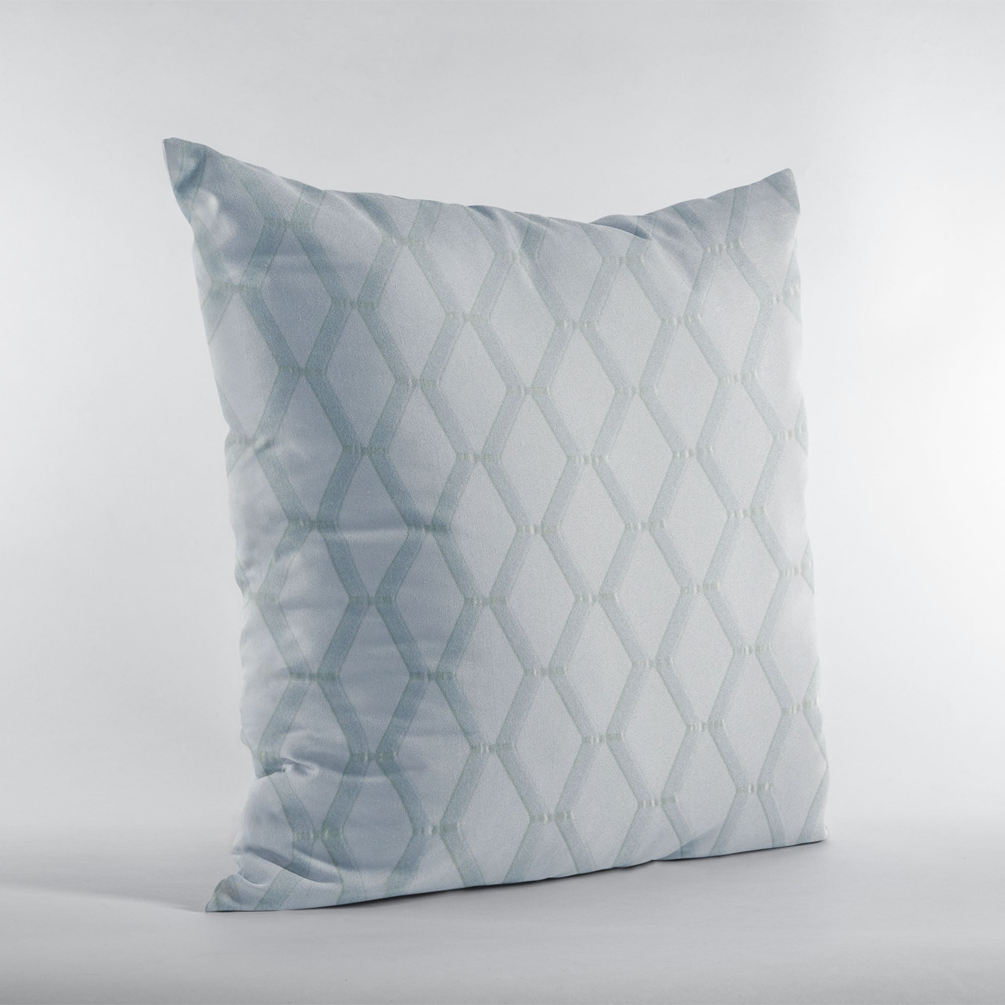 Plutus Silver Diamond Luxury Throw Pillow featuring shiny fabric and intricate embroidery, showcasing a luxurious design.