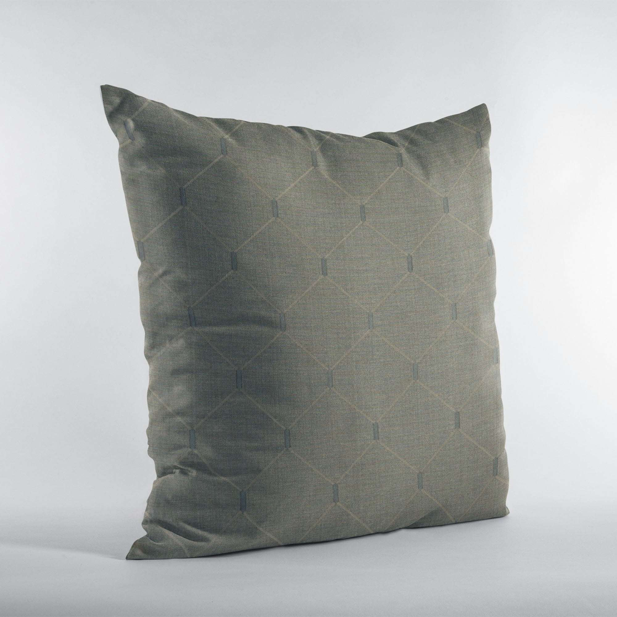 Plutus Slate Grey Kona Embroidery luxury throw pillow with elegant shine and soft fabric, featuring an invisible zipper and hypoallergenic insert.